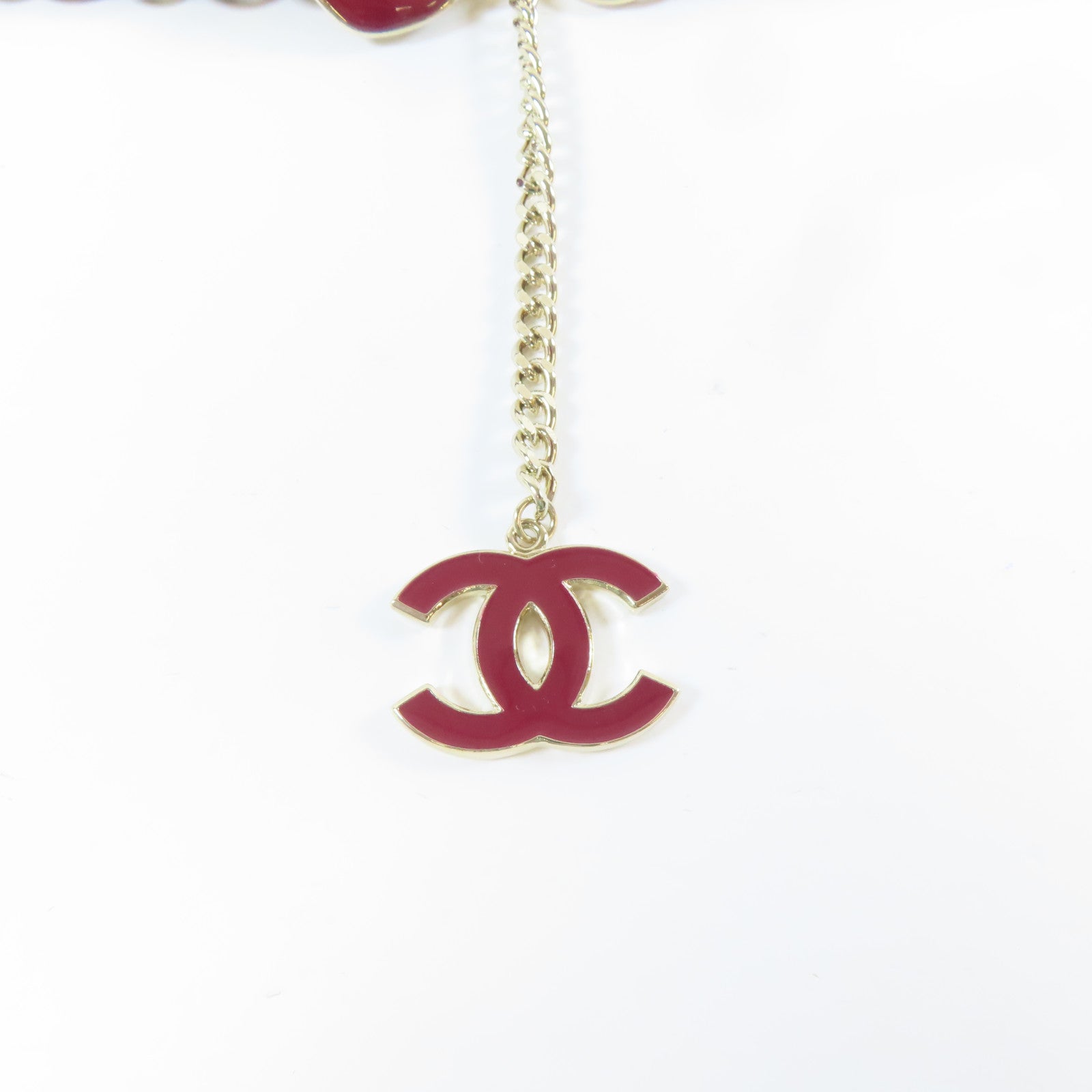 CHANEL 【激減優惠】金屬/天鵝絨Chain Belt腰帶金色/紅色