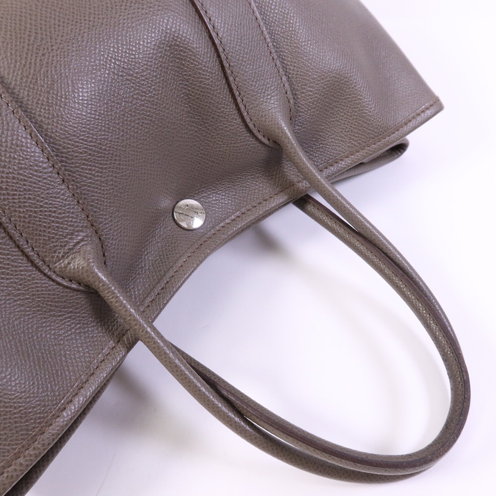 HERMES Epsom皮革Garden Party TPM銀扣手挽Etoupe袋