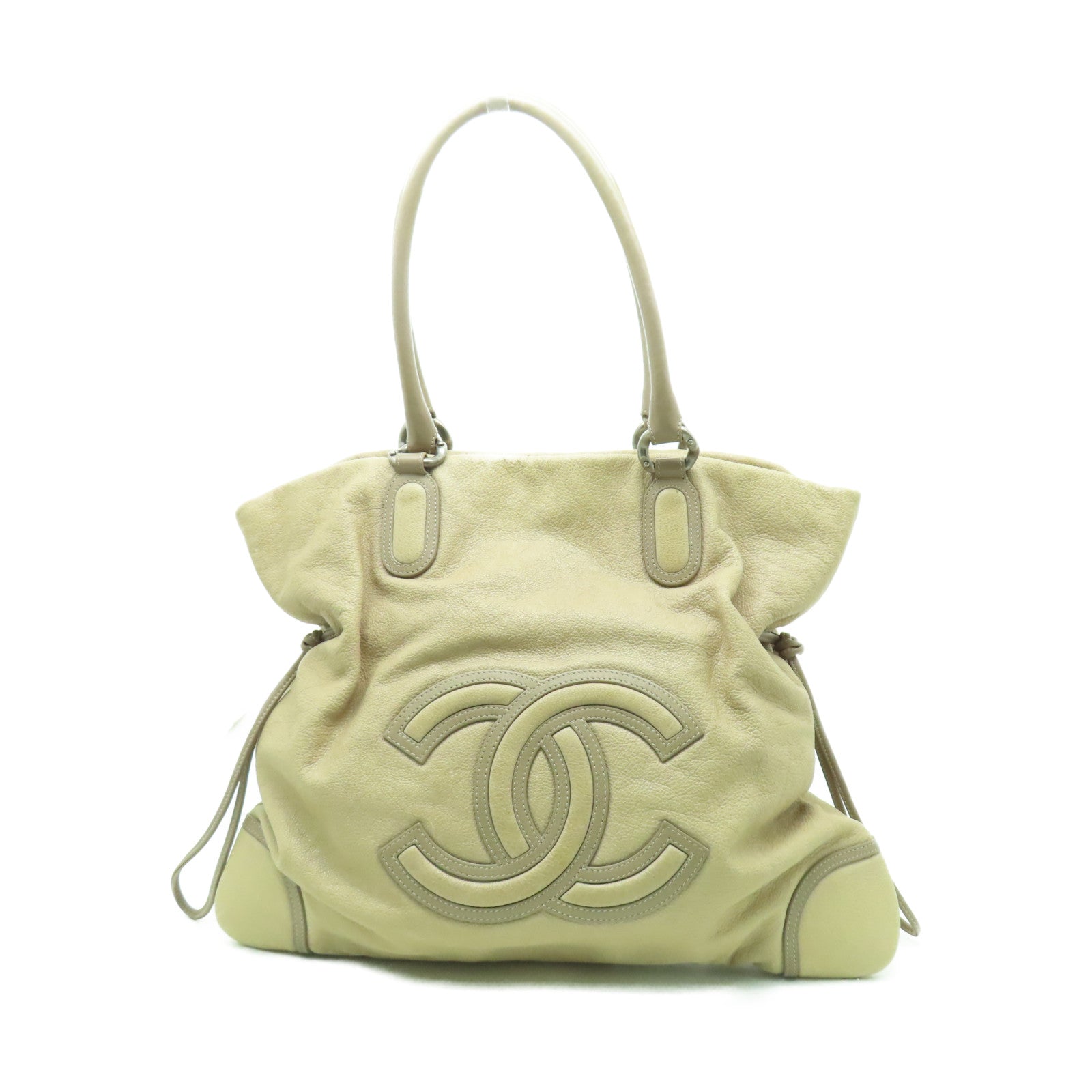 CHANEL 【激減優惠】牛皮皮革Tote Bag銀扣手挽袋啡色