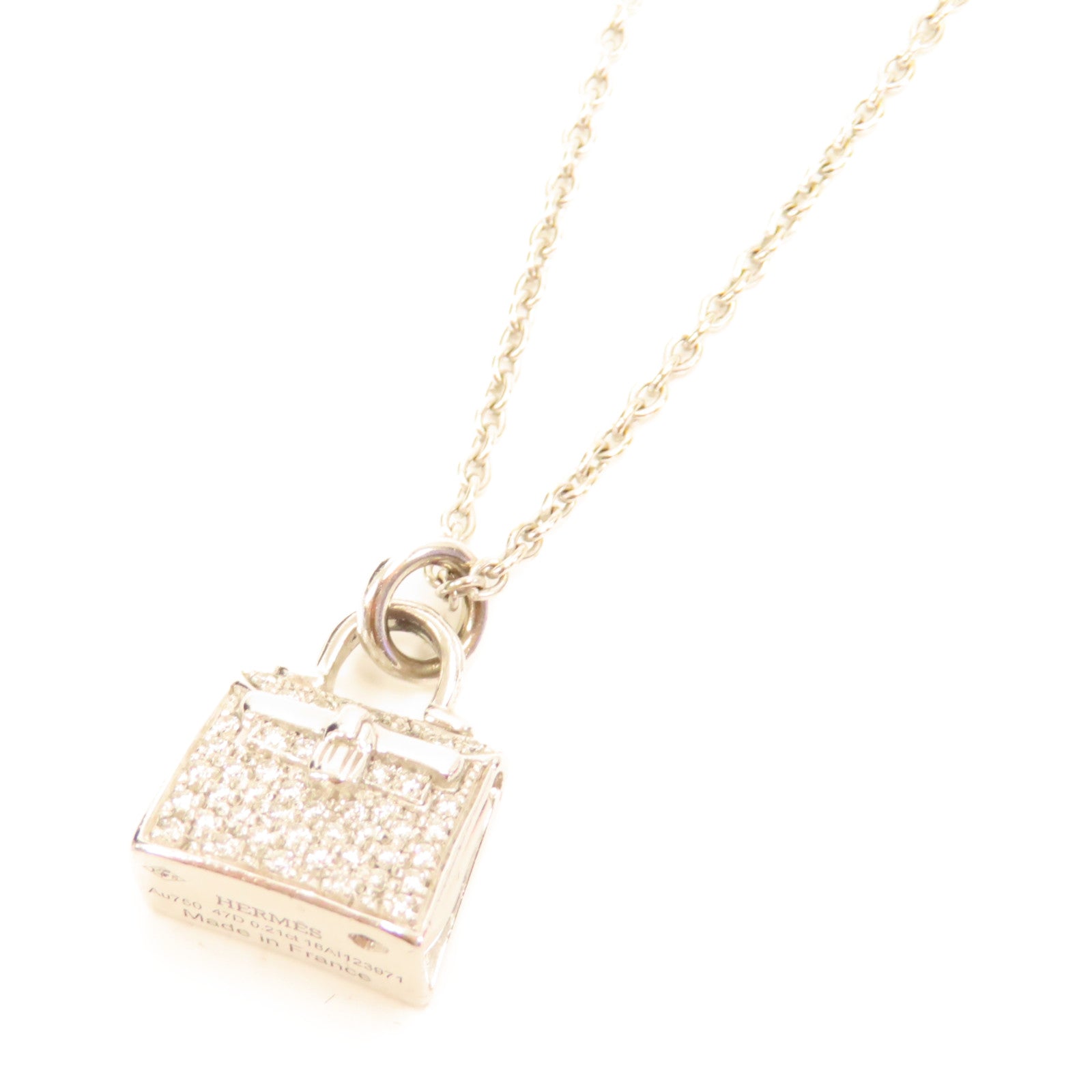 HERMES 18K白金Amulettes H Kelly項鍊銀色