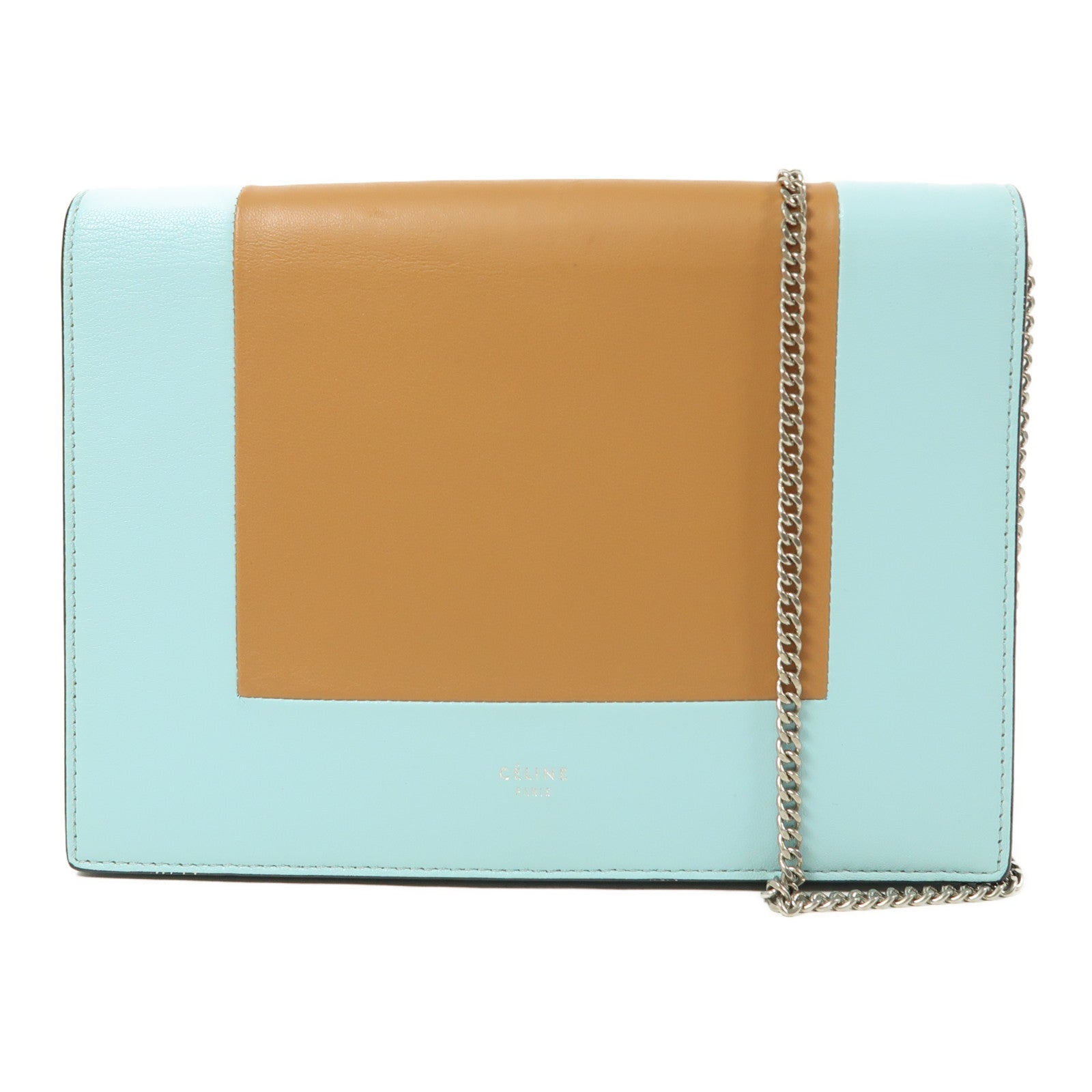 CELINE 羊皮皮革Shoulder Bag銀扣鏈帶肩背袋