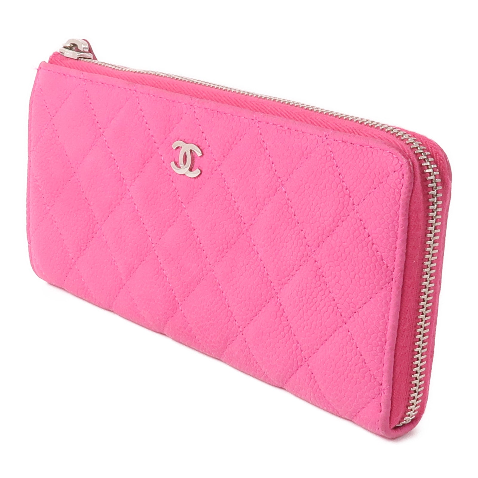 CHANEL 牛皮皮革Long Wallet銀扣長錢包粉紅色