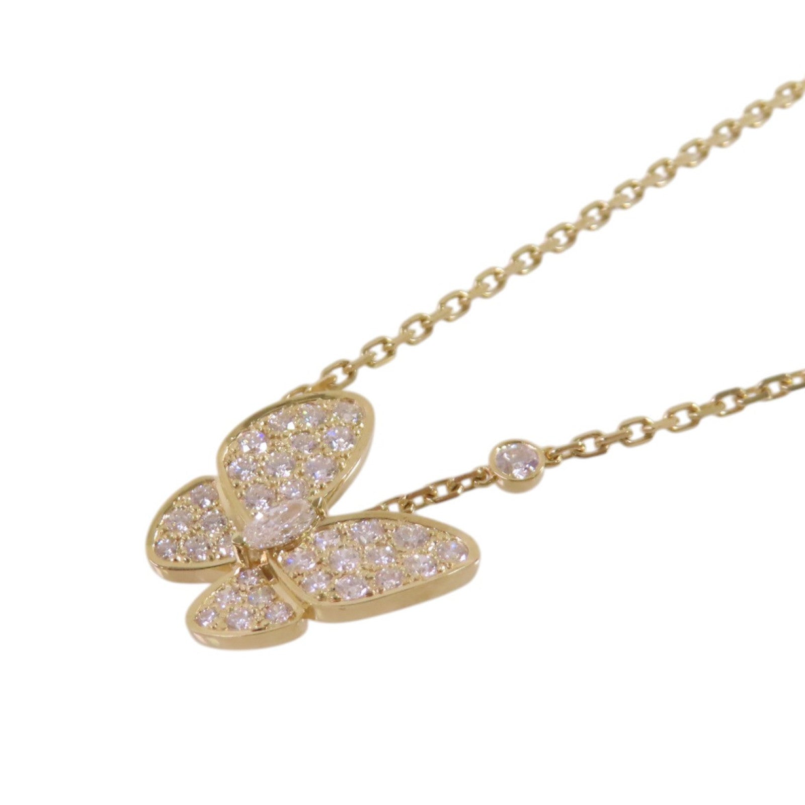 Van Cleef & Arpels 18K黃金/鑽石Two Butterfly Pendant Necklace金扣項鏈
