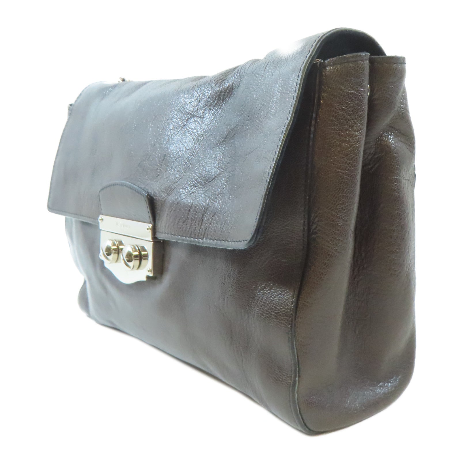 SAINT LAURENT 牛皮皮革Shoulder Bag銀扣鏈帶肩背袋啡色