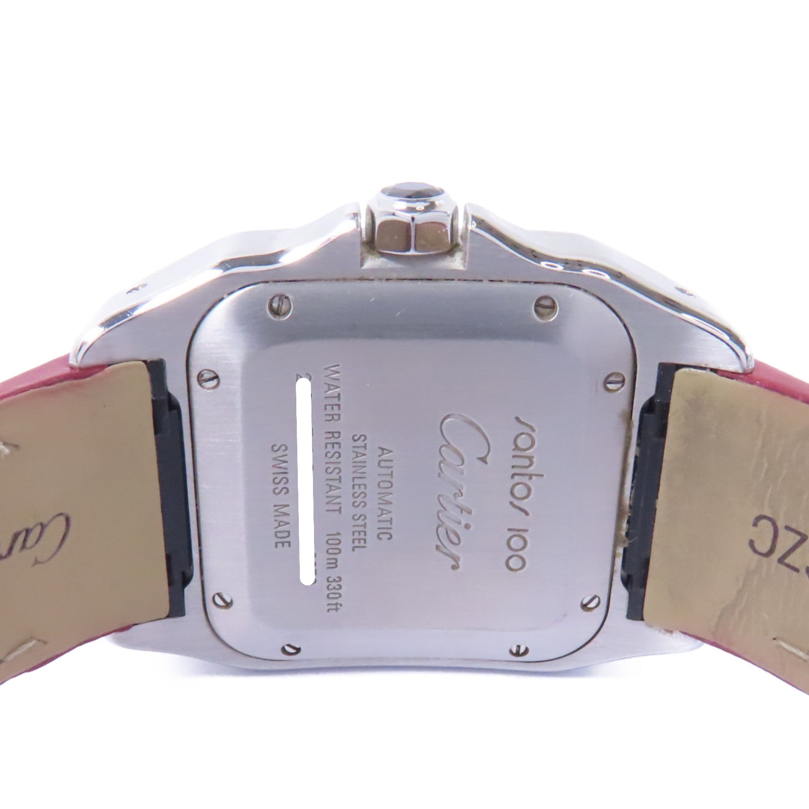 CARTIER Santos 100不鏽鋼/皮革手錶自動機芯白色
