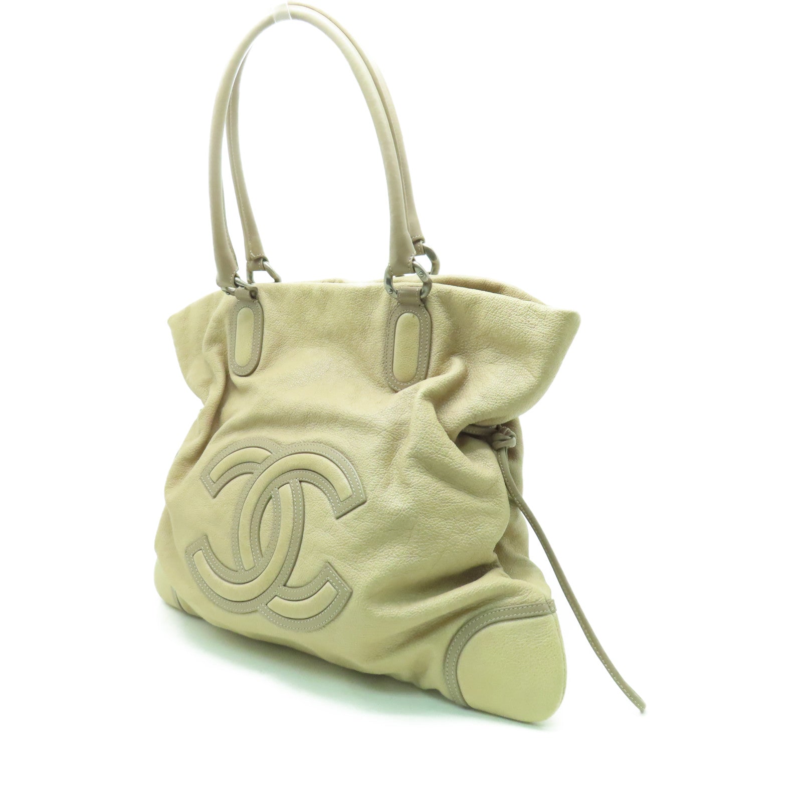 CHANEL 【激減優惠】牛皮皮革Tote Bag銀扣手挽袋啡色