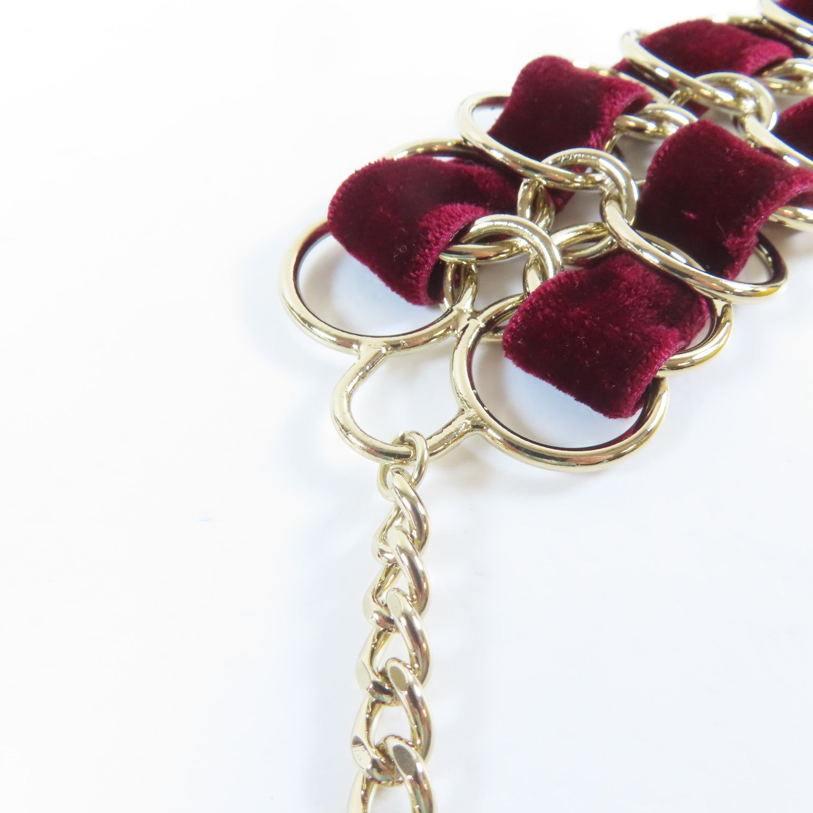 CHANEL 【激減優惠】金屬/天鵝絨Chain Belt腰帶金色/紅色