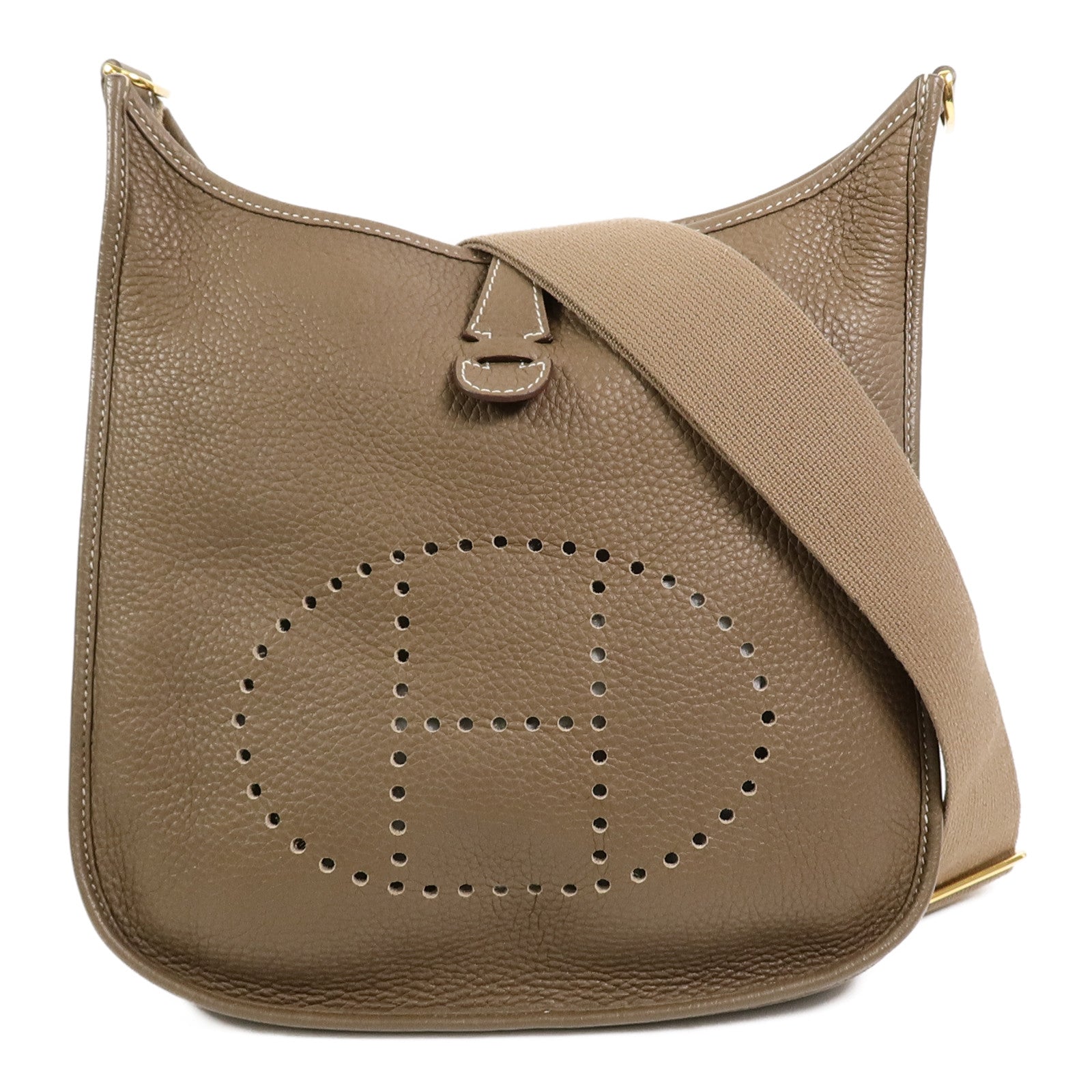 HERMES Clemence皮革Evelyne PM肩背袋Etoupe