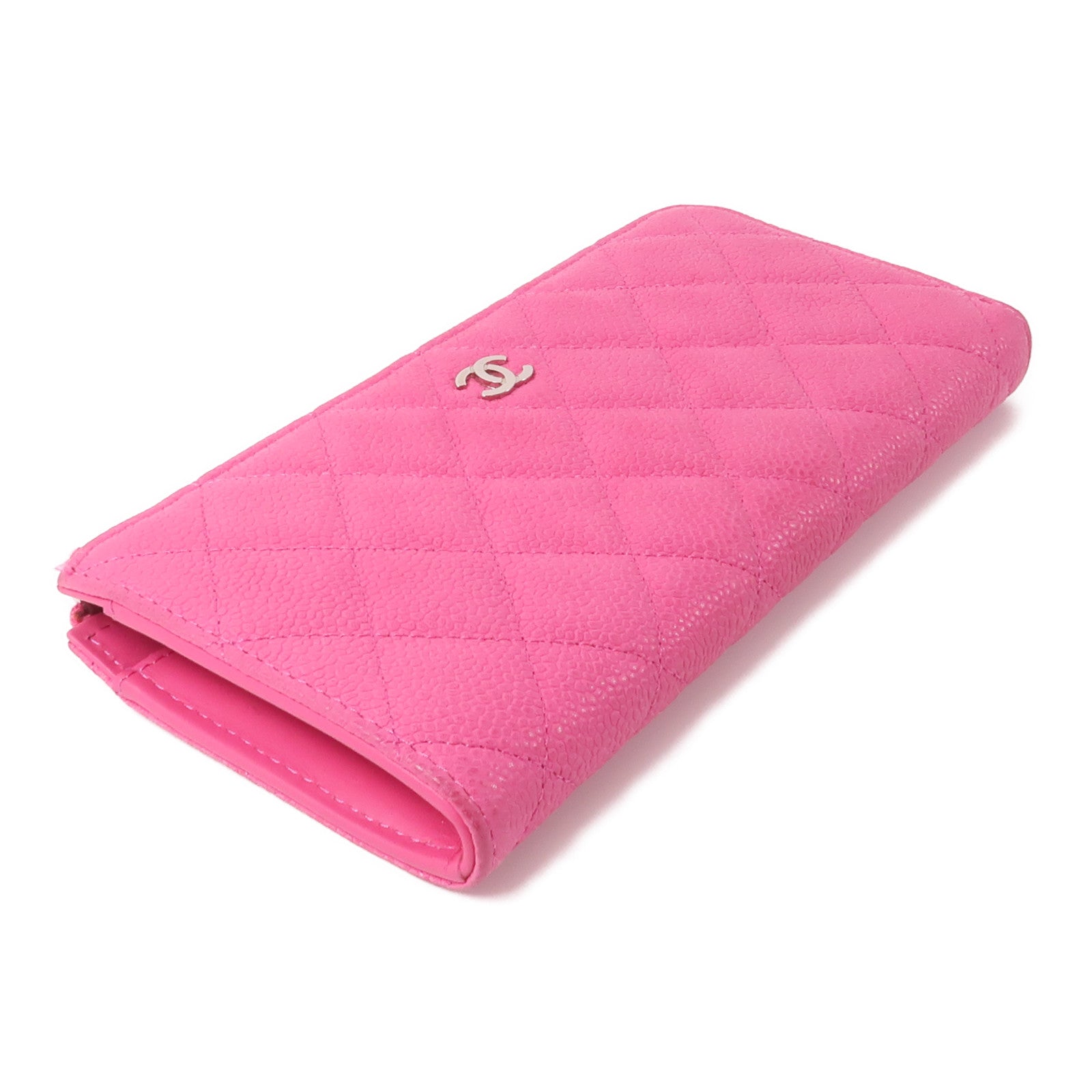 CHANEL 牛皮皮革Long Wallet銀扣長錢包粉紅色
