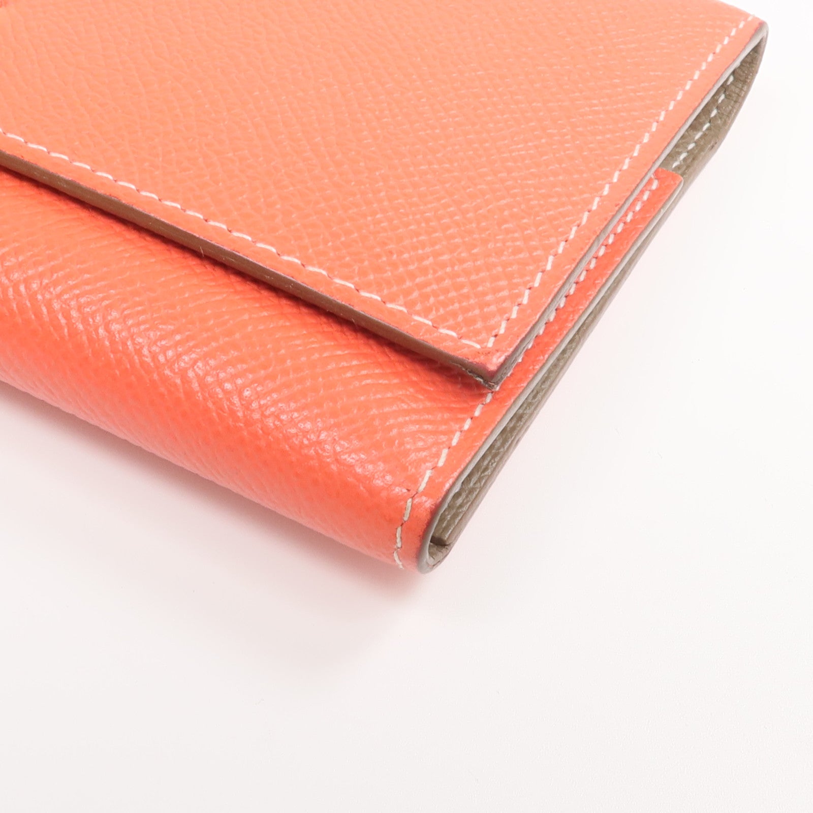 HERMES Epsom皮革Bearn Tri-Fold銀扣長錢包Rouge Casaque/Etoupe