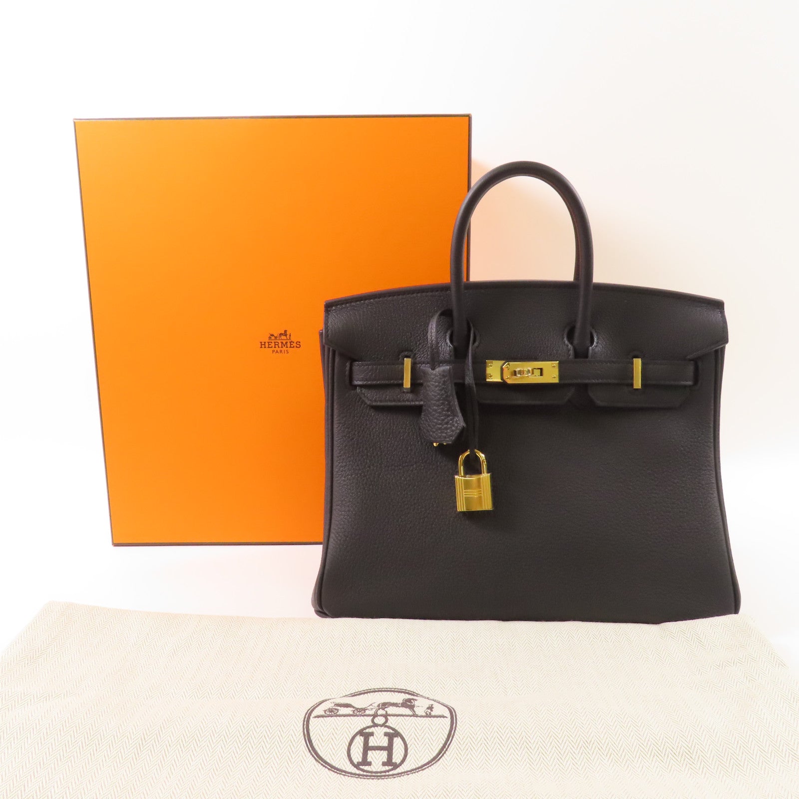 HERMES 【激減優惠】Togo皮革Birkin 25金扣手挽袋Noir