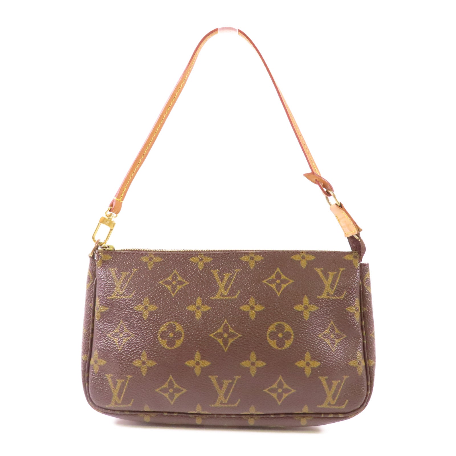 LOUIS VUITTON Monogram Pochette Accessoires金扣手拿包棕色