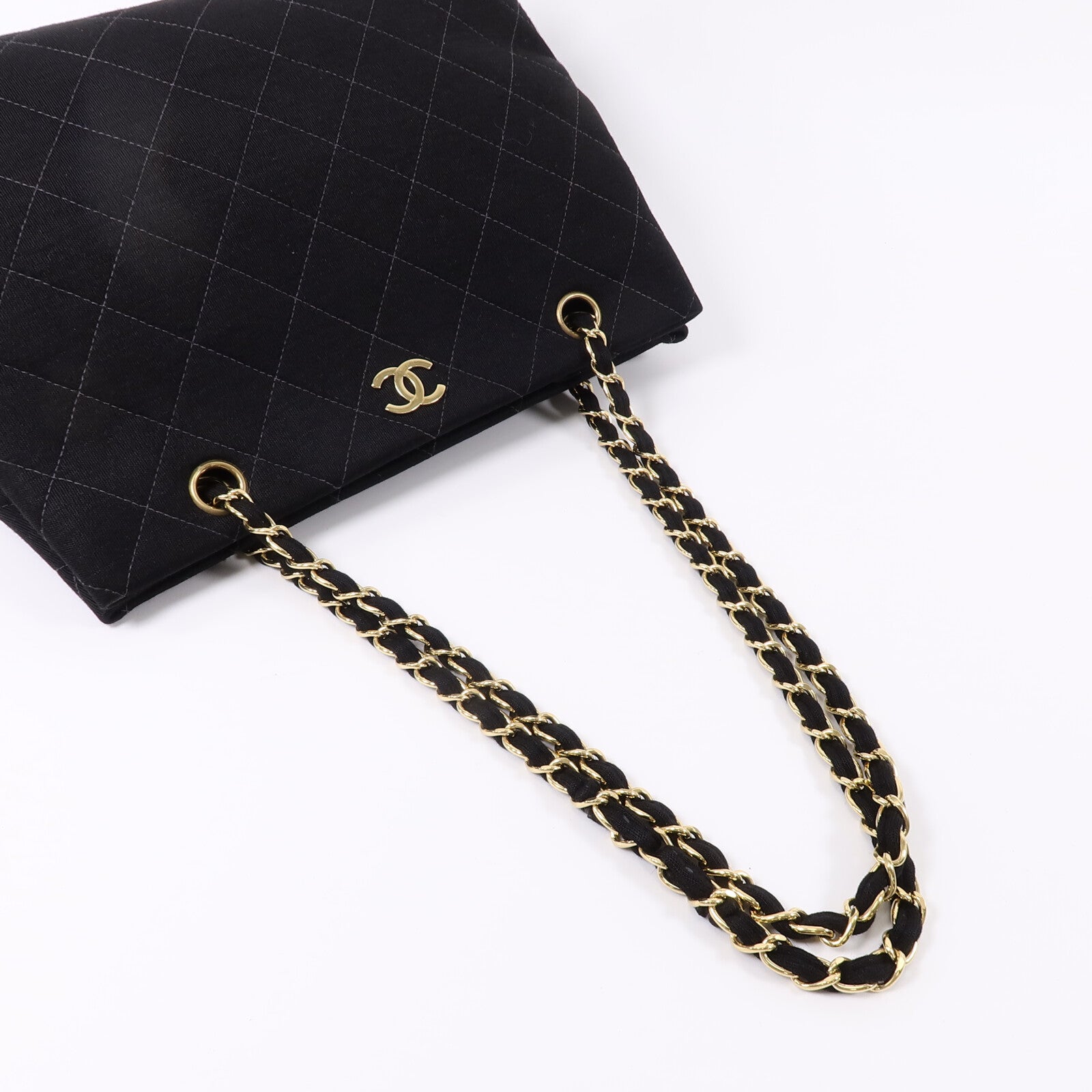 CHANEL 棉布Vintage Shoulder Bag鏈帶手挽肩背兩用袋