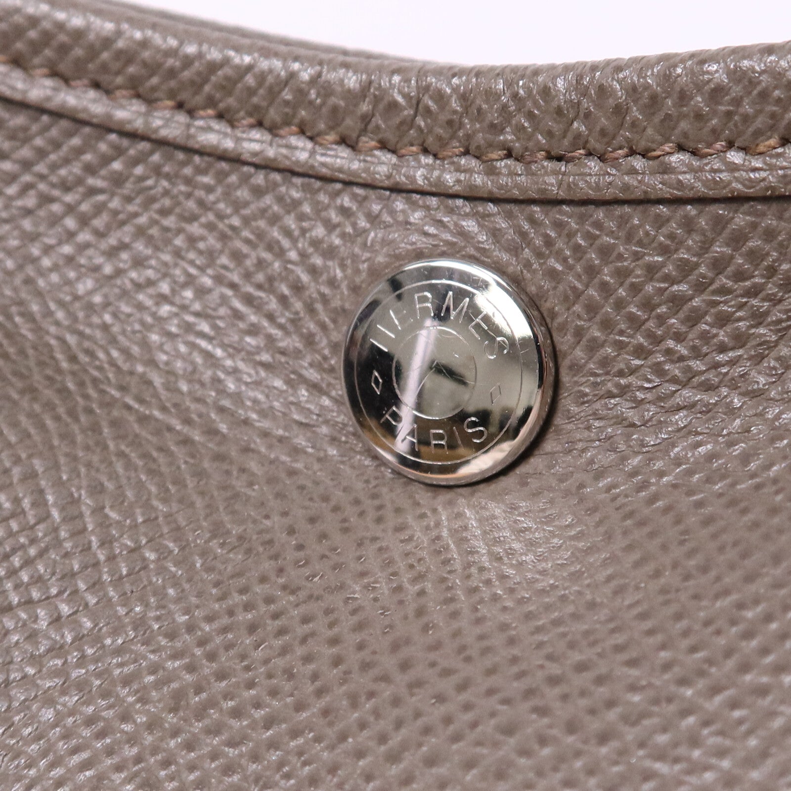 HERMES Epsom皮革Garden Party TPM銀扣手挽Etoupe袋
