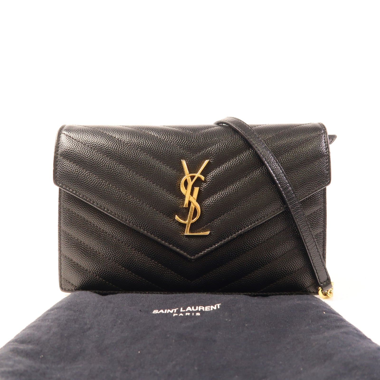SAINT LAURENT 牛皮皮革Wallet On Chain金扣鏈帶肩背袋