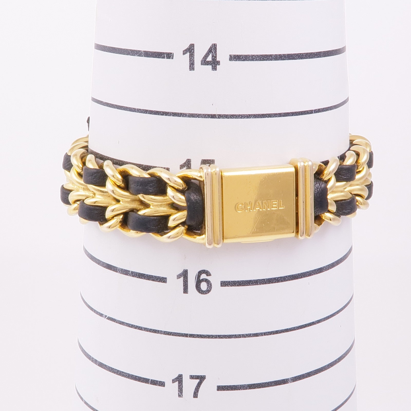 CHANEL CC Premiere M Quartz Watch Gold Plated Leather Black
