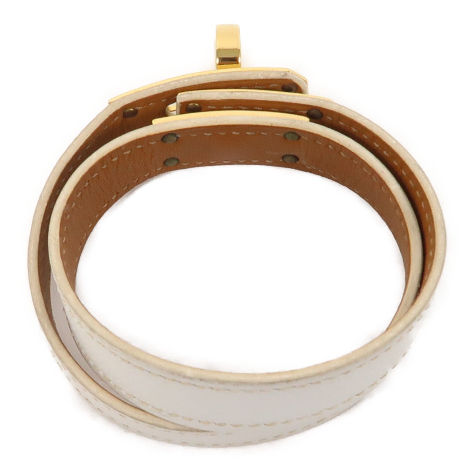 HERMES Epsom皮革Kelly Double Tour Bracelet金扣手鐲白色
