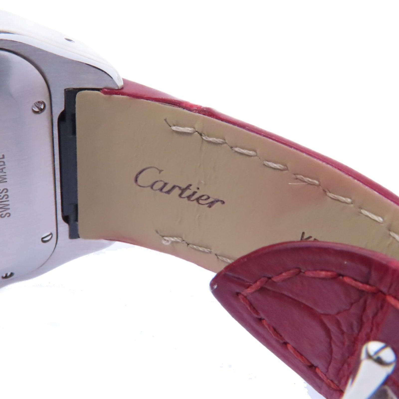 CARTIER Santos 100不鏽鋼/皮革手錶自動機芯白色