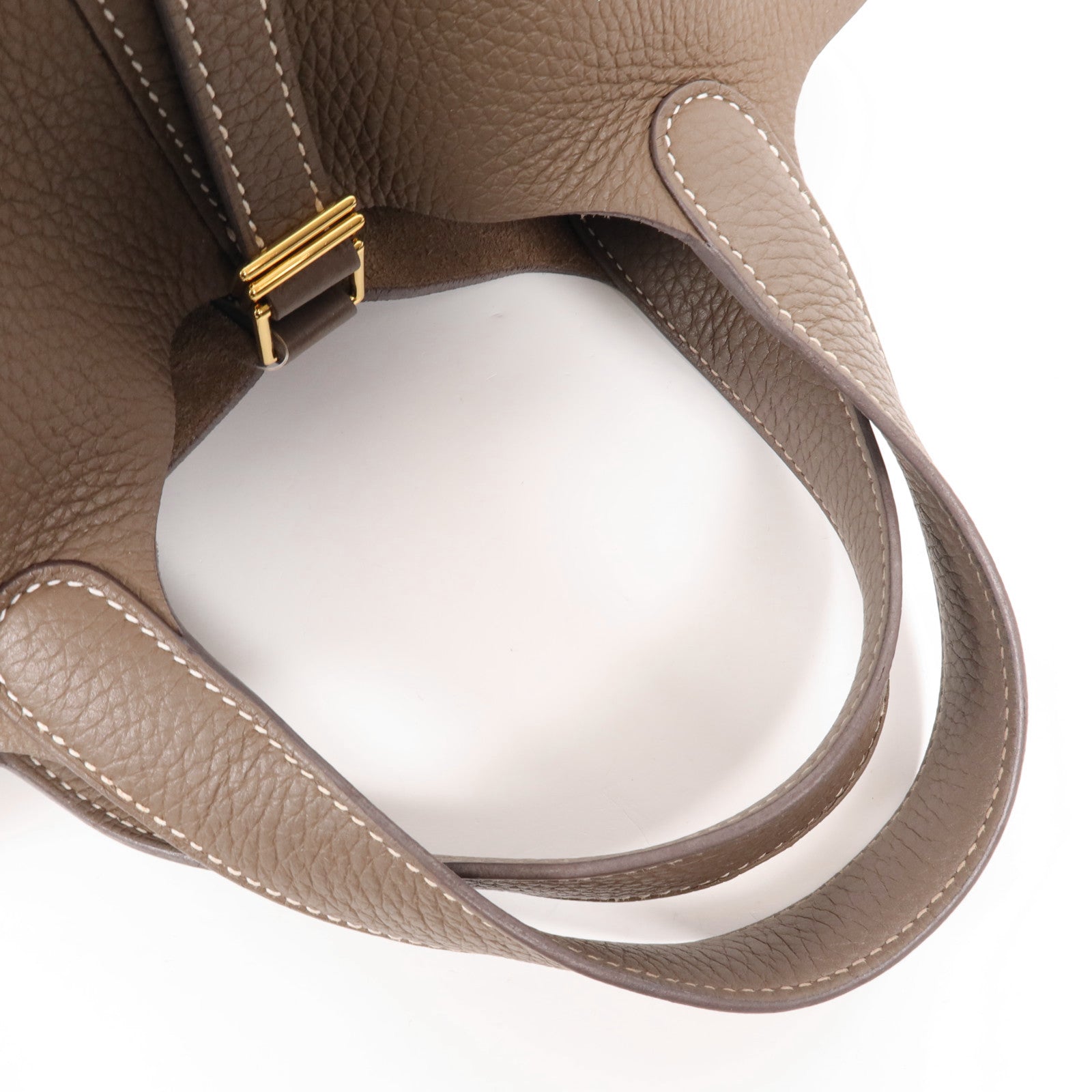 HERMES Clemence皮革Picotin PM金扣手挽袋Etoupe