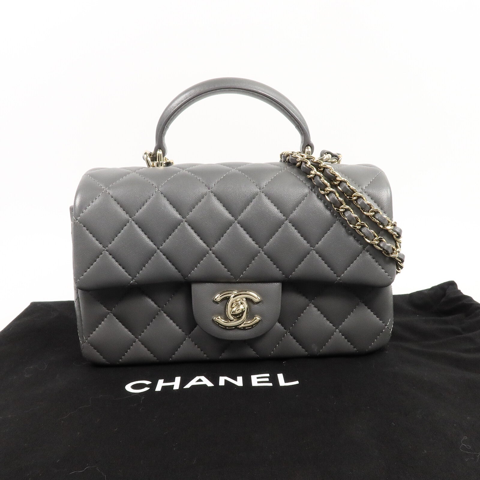 CHANEL 羊皮皮革Mini Flap With手挽肩背兩用袋