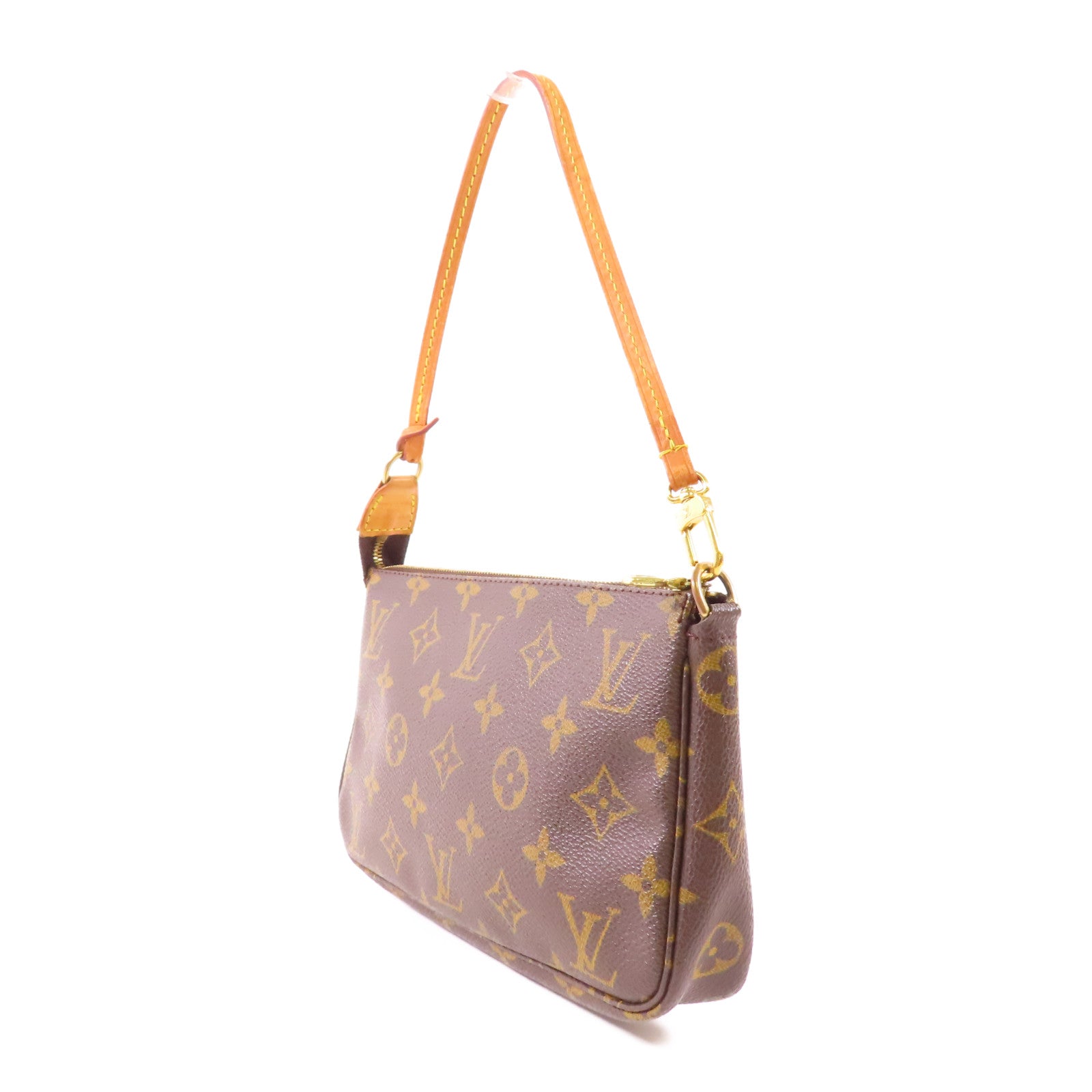 LOUIS VUITTON Monogram Pochette Accessoires金扣手拿包棕色