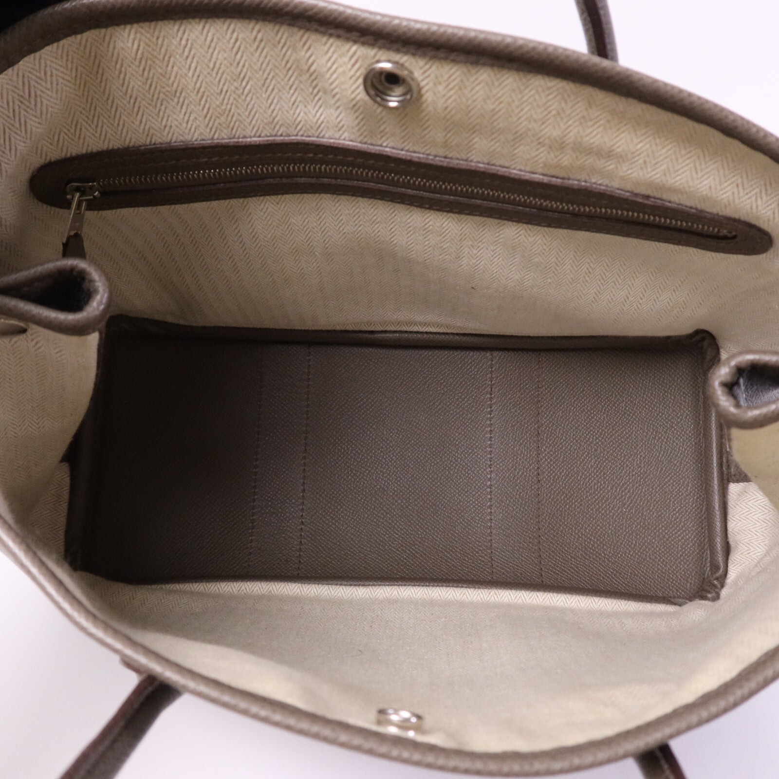 HERMES Epsom皮革Garden Party TPM銀扣手挽Etoupe袋