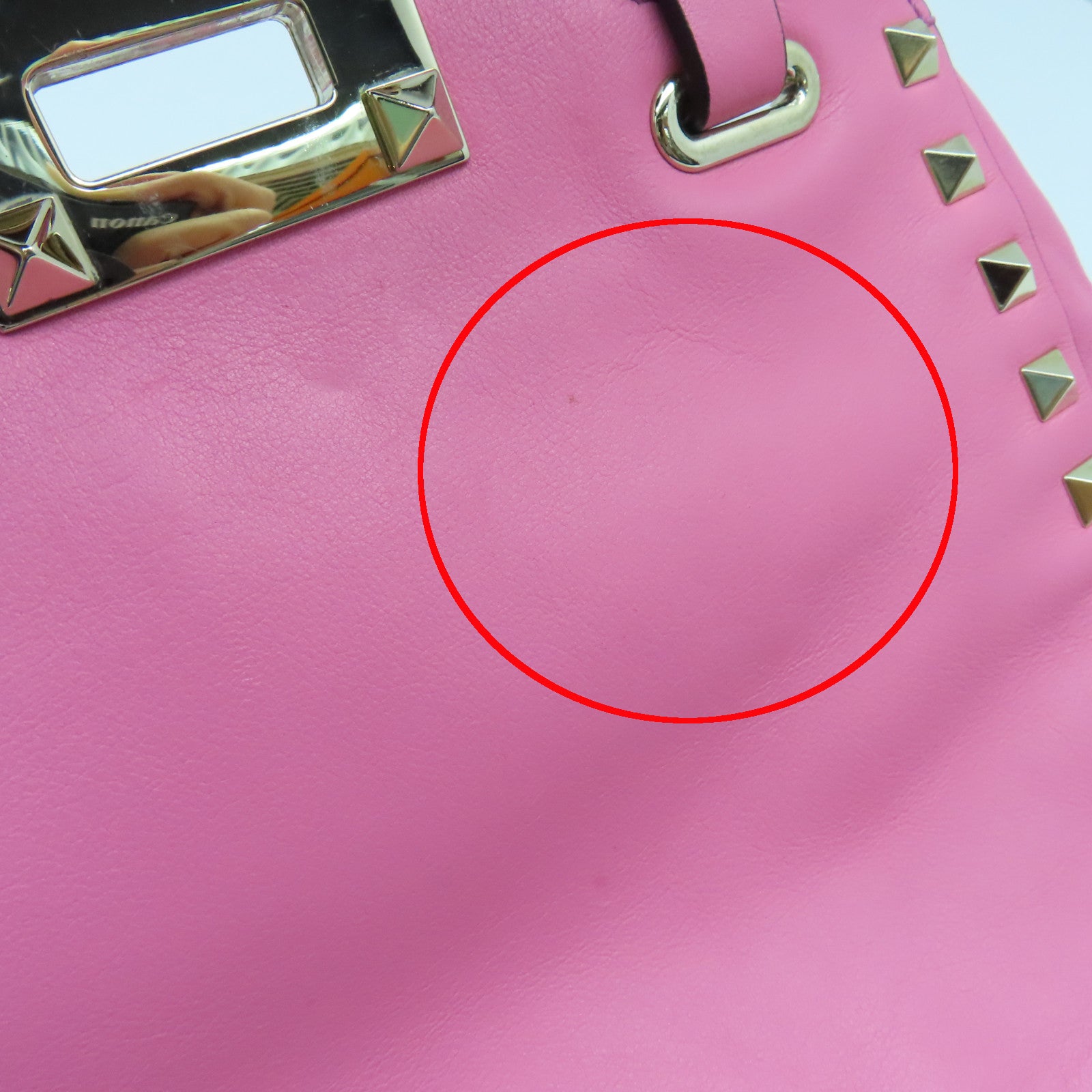Valentino Leather Rockstud Mini Gold Buckle Handle Shoulder Bag Pink