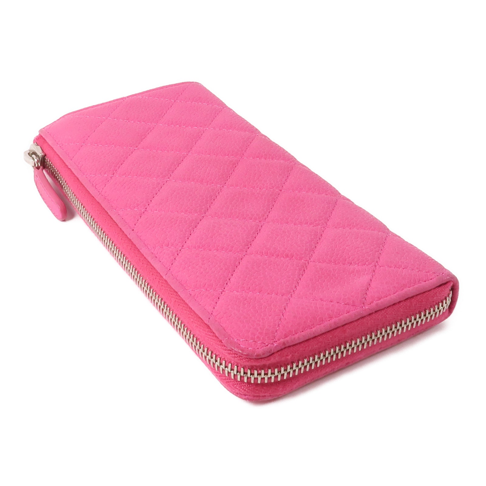CHANEL 牛皮皮革Long Wallet銀扣長錢包粉紅色