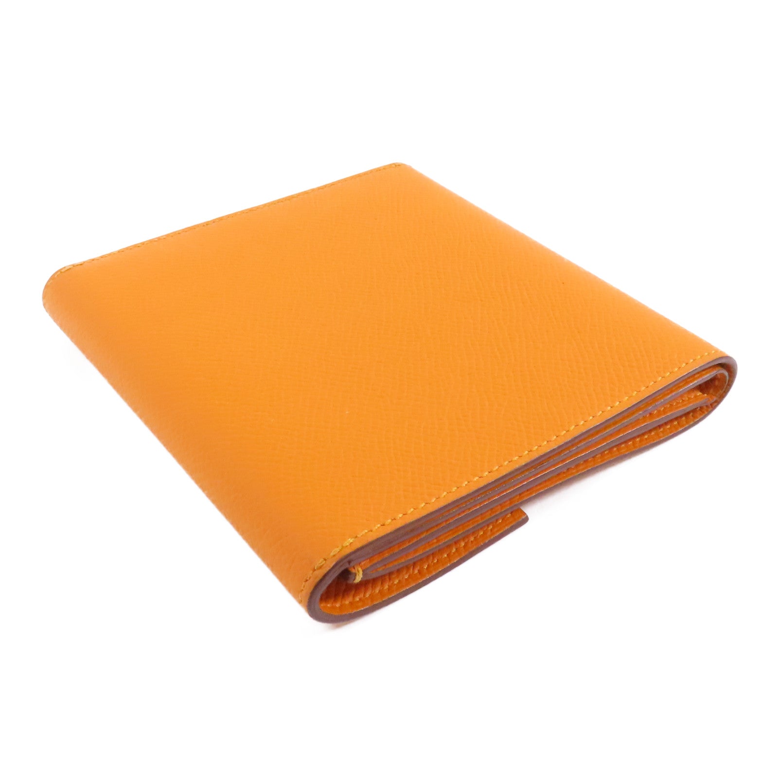 HERMES Epsom皮革Clic 12銀扣錢包Orange/橙色