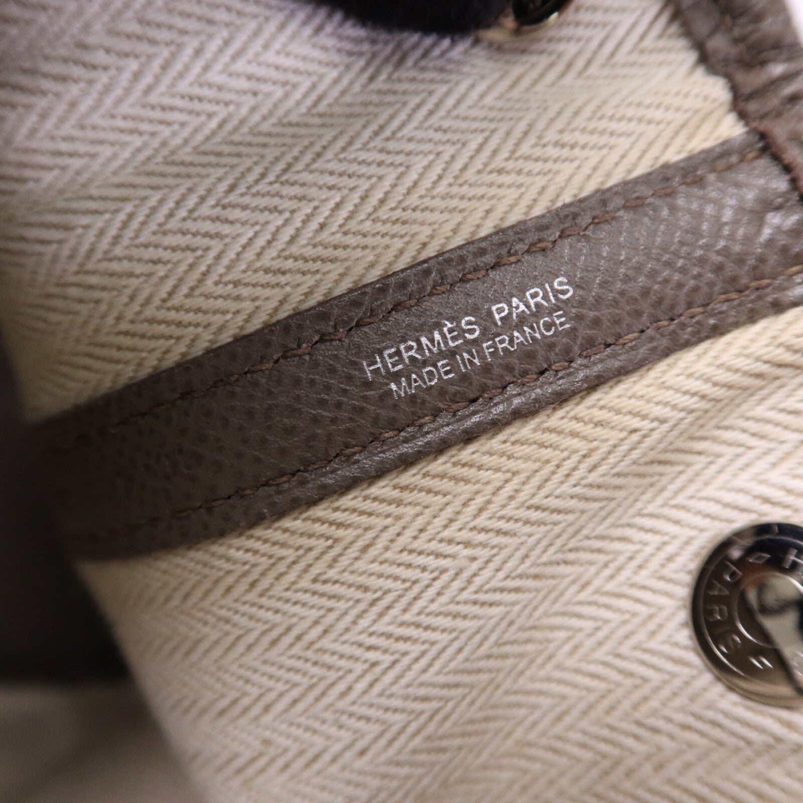 HERMES Epsom皮革Garden Party TPM銀扣手挽Etoupe袋