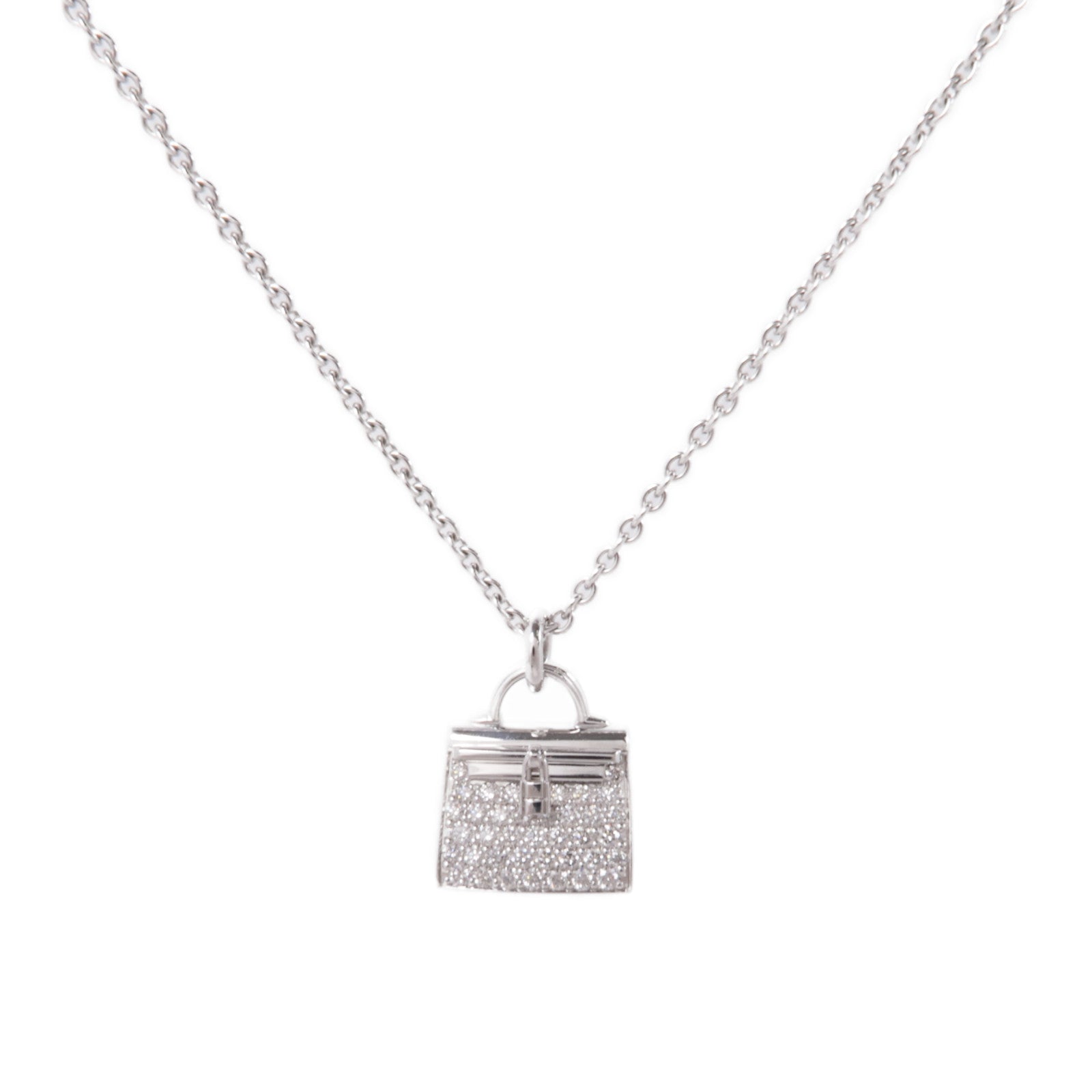HERMES 18K白金Amulettes Kelly Diamond Pendant鑽石項鍊
