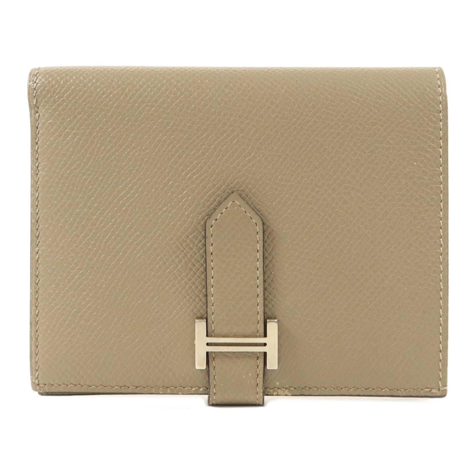 HERMES Epsom皮革Bearn Compact Wallet銀扣錢包Gris Asphalte