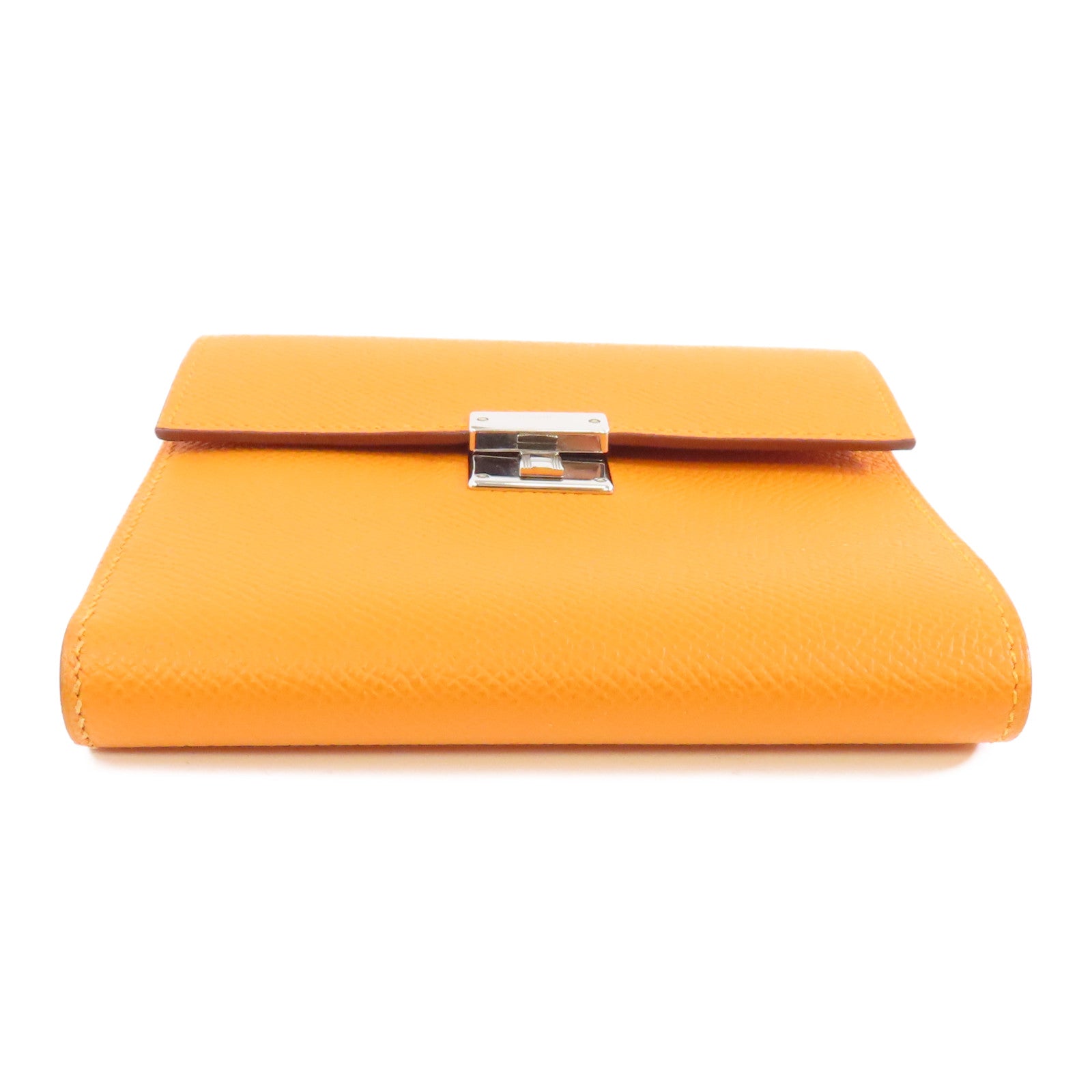 HERMES Epsom皮革Clic 12銀扣錢包Orange/橙色
