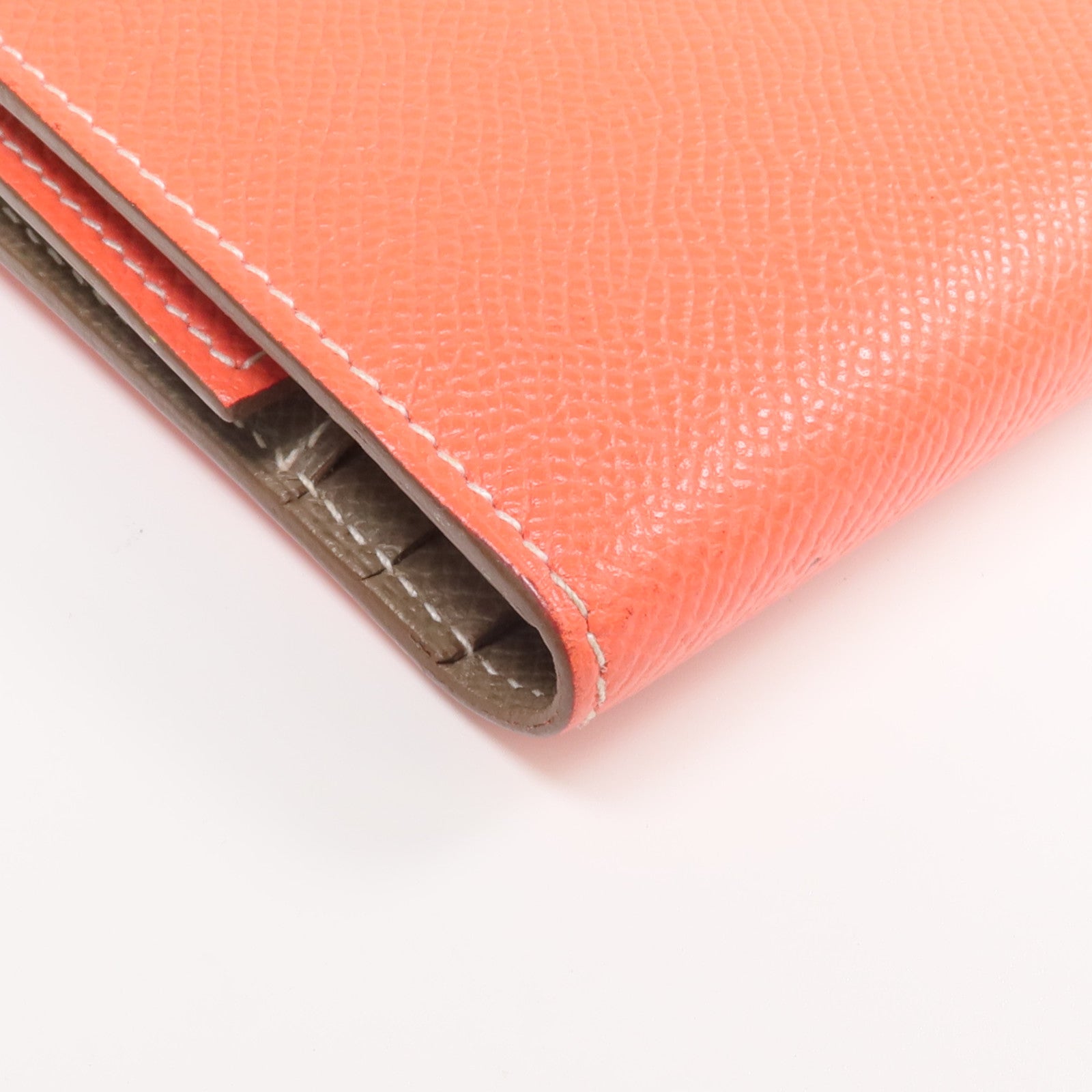 HERMES Epsom皮革Bearn Tri-Fold銀扣長錢包Rouge Casaque/Etoupe