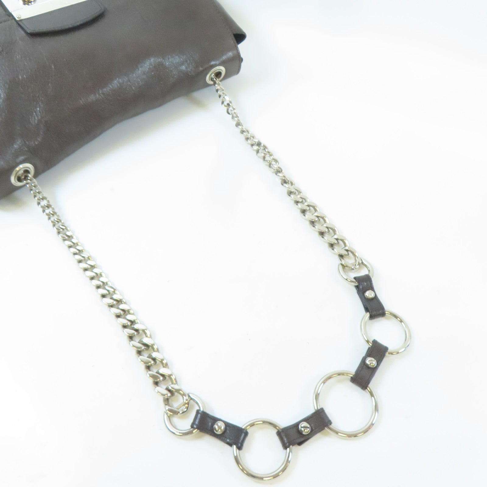 SAINT LAURENT 牛皮皮革Shoulder Bag銀扣鏈帶肩背袋啡色