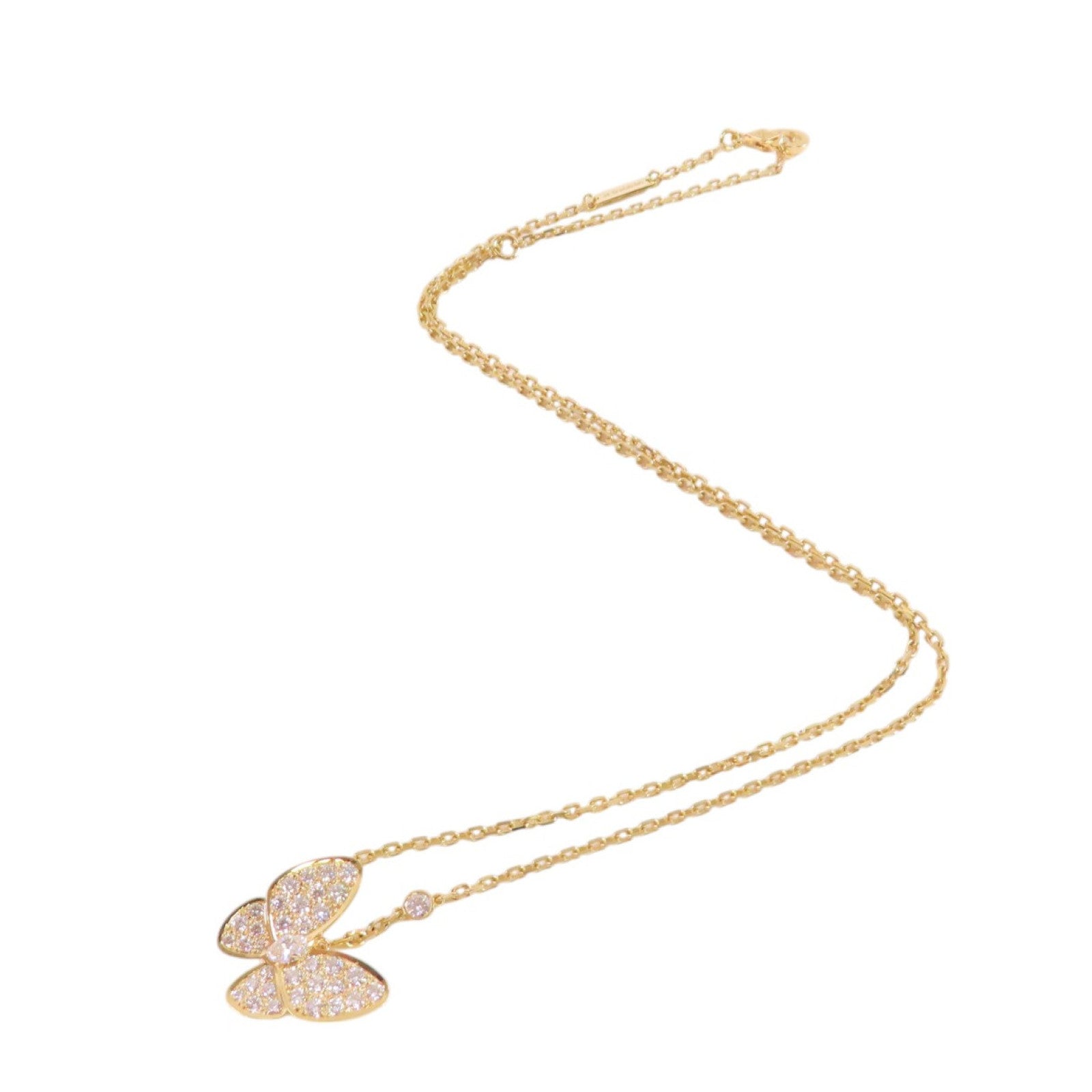 Van Cleef & Arpels 18K黃金/鑽石Two Butterfly Pendant Necklace金扣項鏈