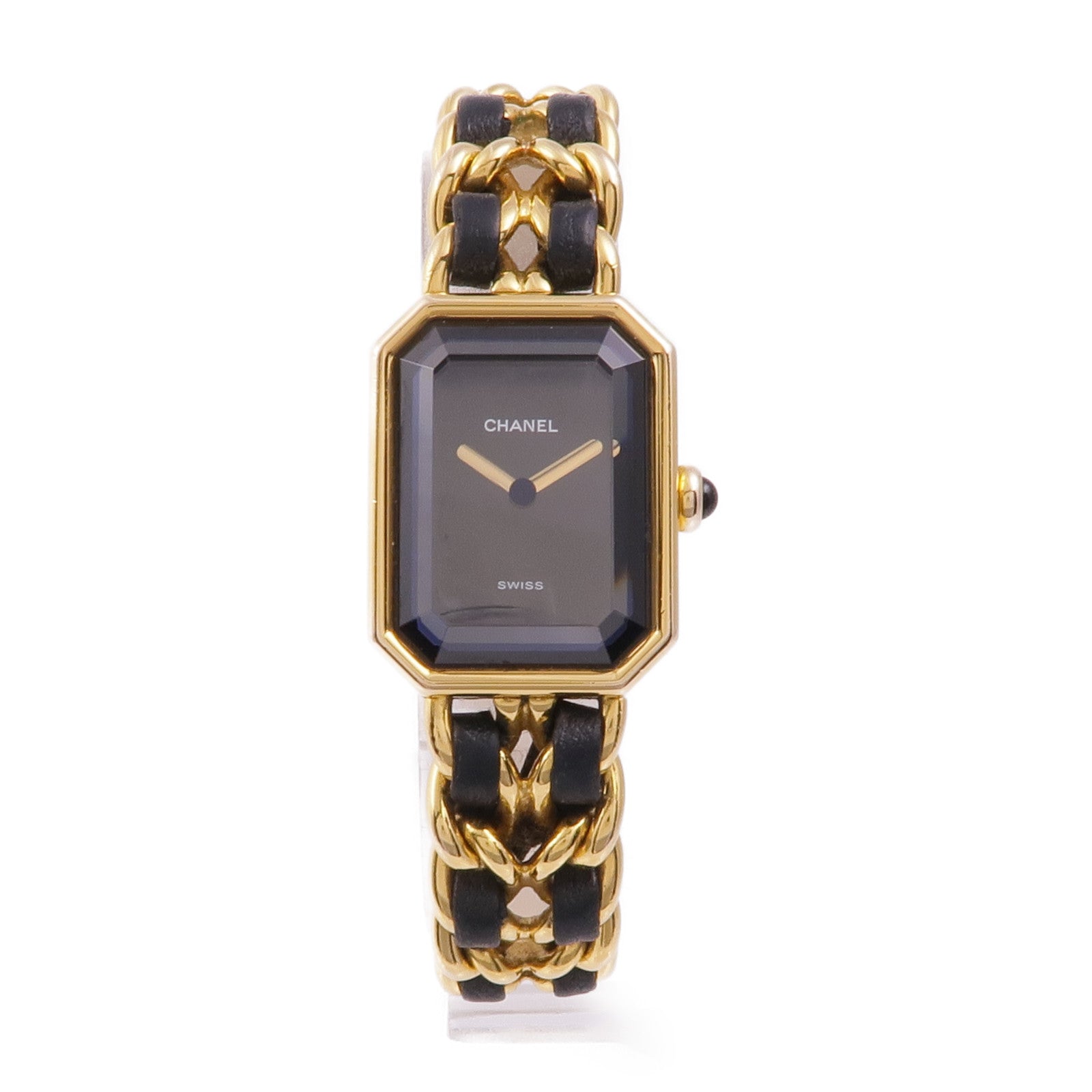 CHANEL CC Premiere M Quartz Watch Gold Plated Leather Black