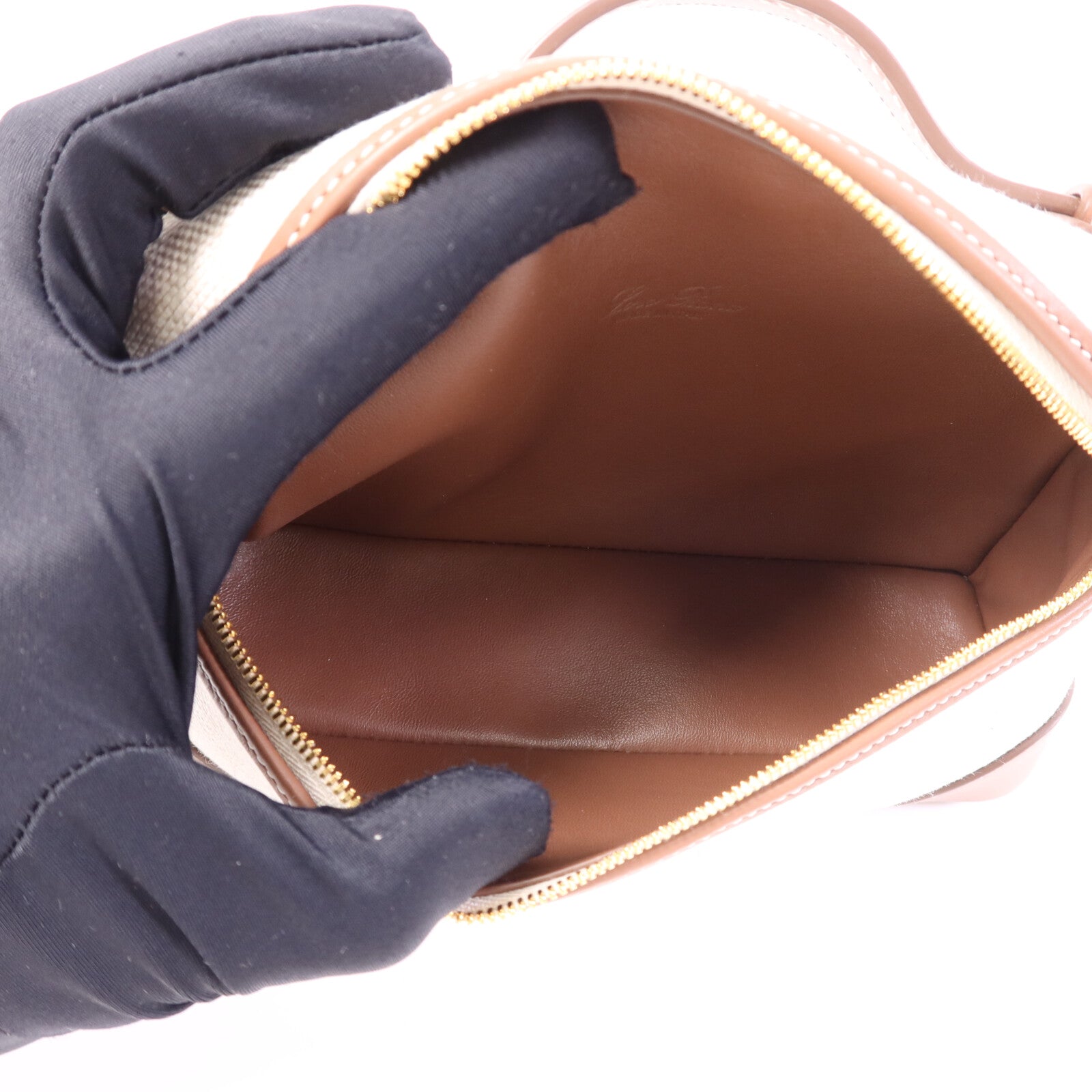 Loro Piana 帆布/牛皮皮革Extra Pocket L19金扣手挽肩背兩用袋