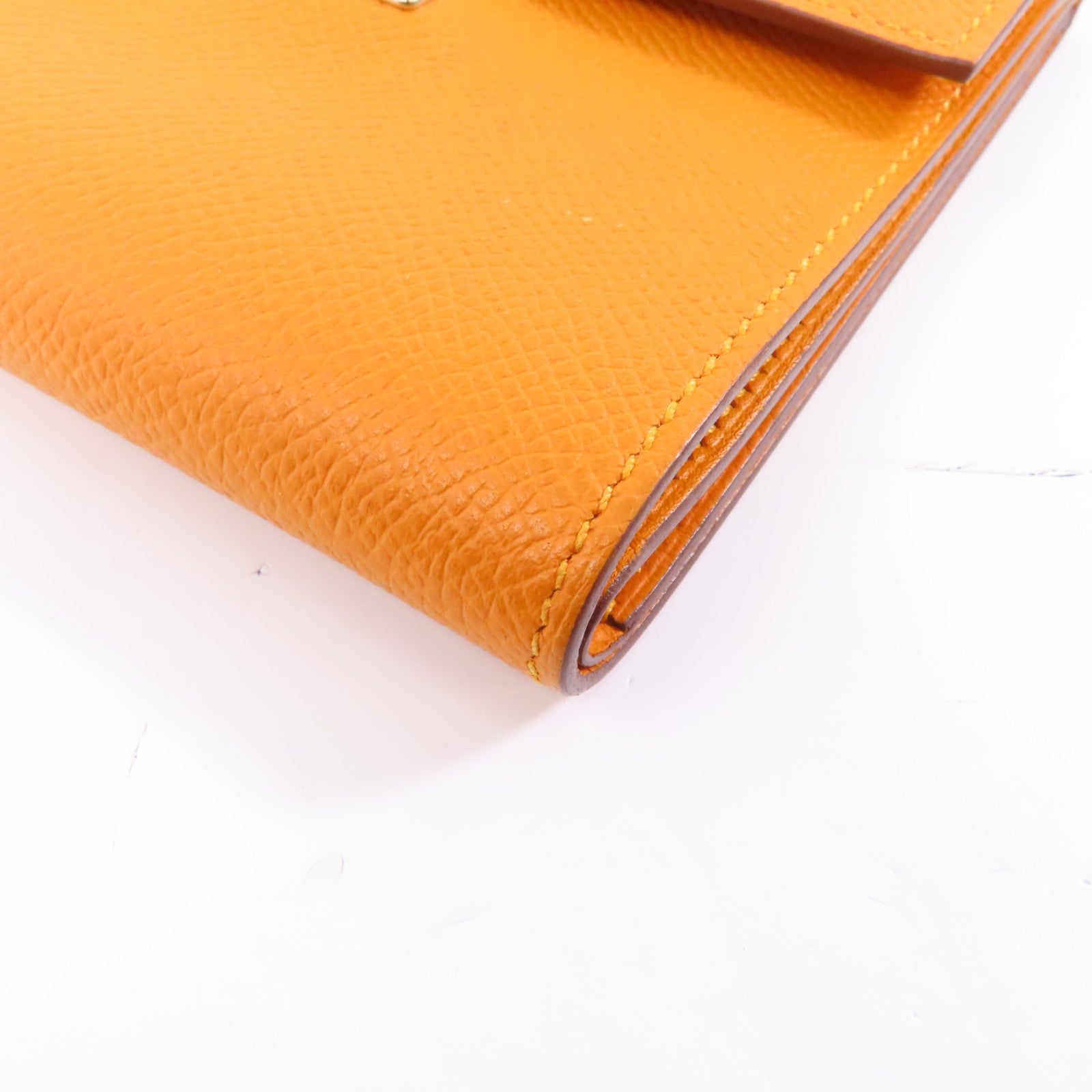 HERMES Epsom皮革Clic 12銀扣錢包Orange/橙色