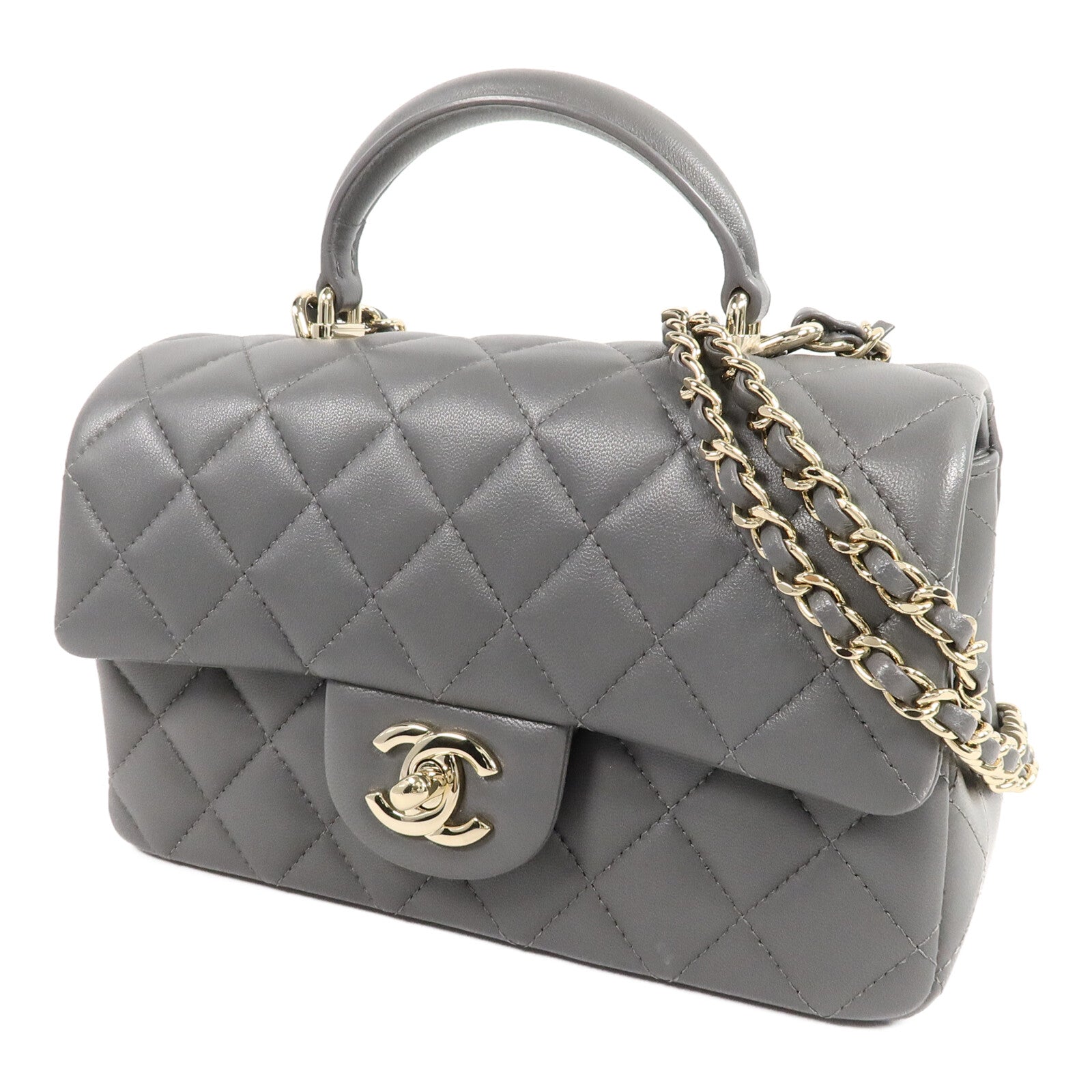 CHANEL 羊皮皮革Mini Flap With手挽肩背兩用袋