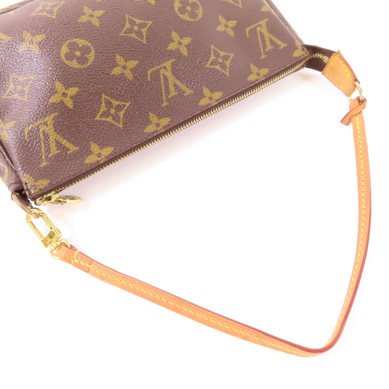 LOUIS VUITTON Monogram Pochette Accessoires金扣手拿包棕色