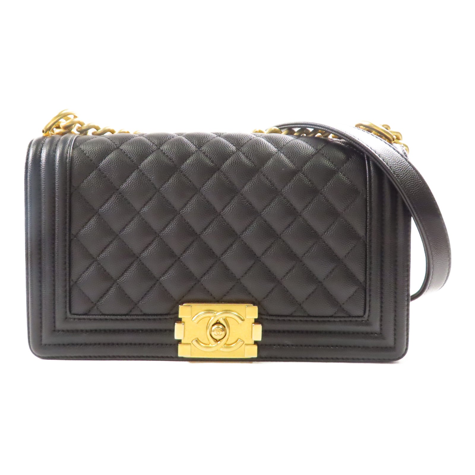 CHANEL 牛皮皮革Boy Chanel金扣肩背袋黑色