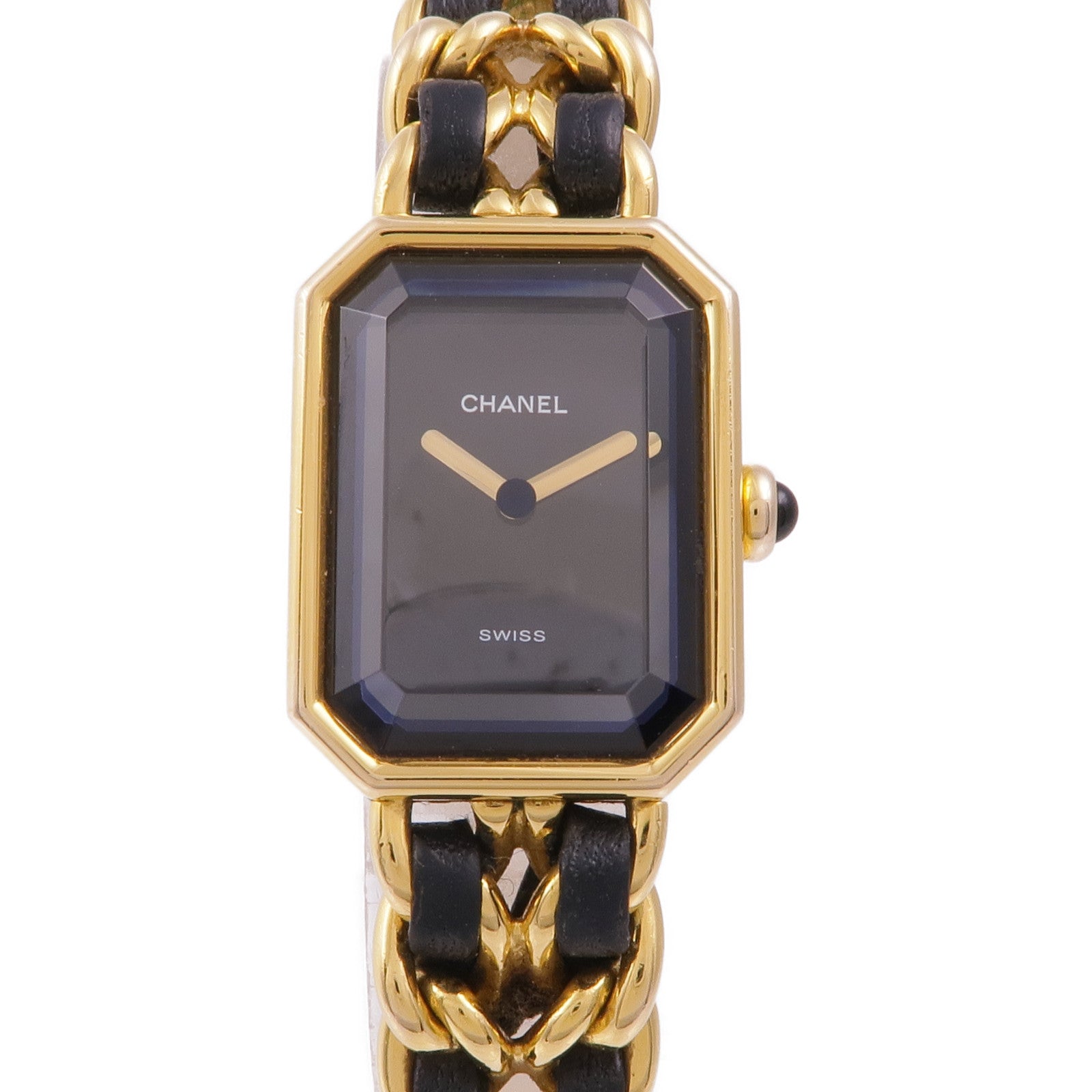 CHANEL CC Premiere M Quartz Watch Gold Plated Leather Black