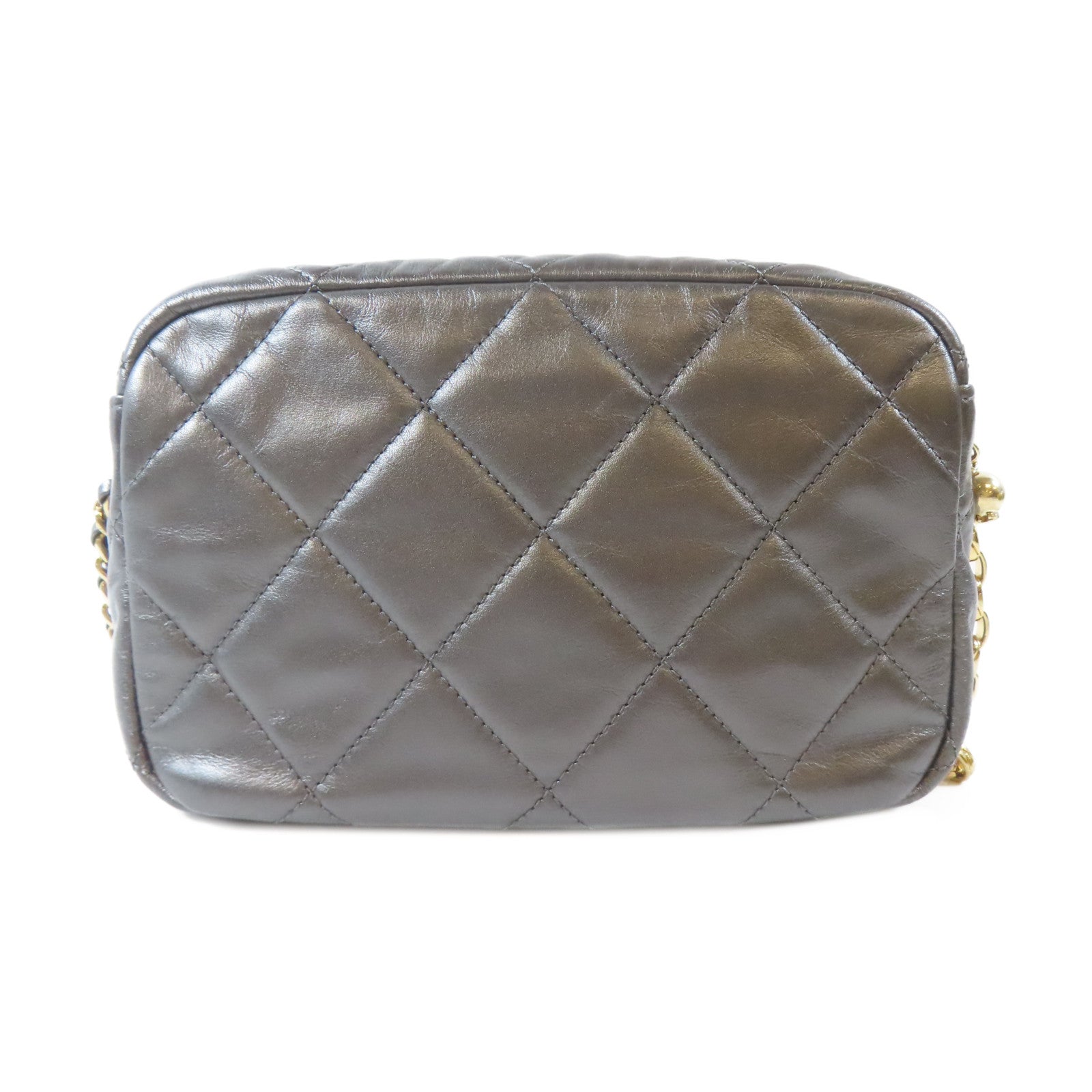 CHANEL 菱格羊皮皮革Camera Bag金扣鏈帶肩背袋灰色
