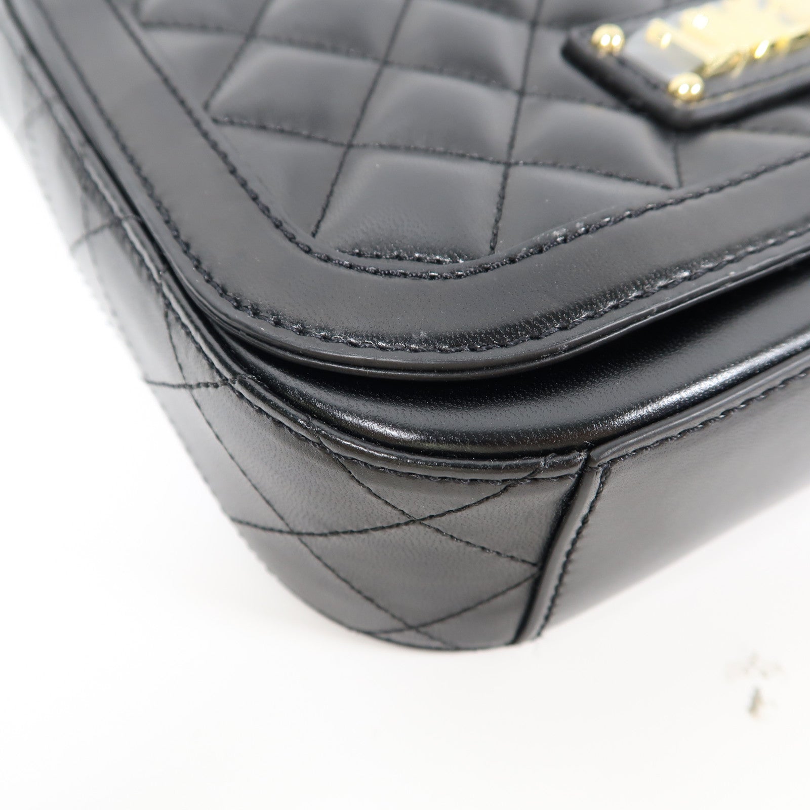 MOSCHINO 菱格塗層帆布Shoulder Bag金扣肩背袋黑色
