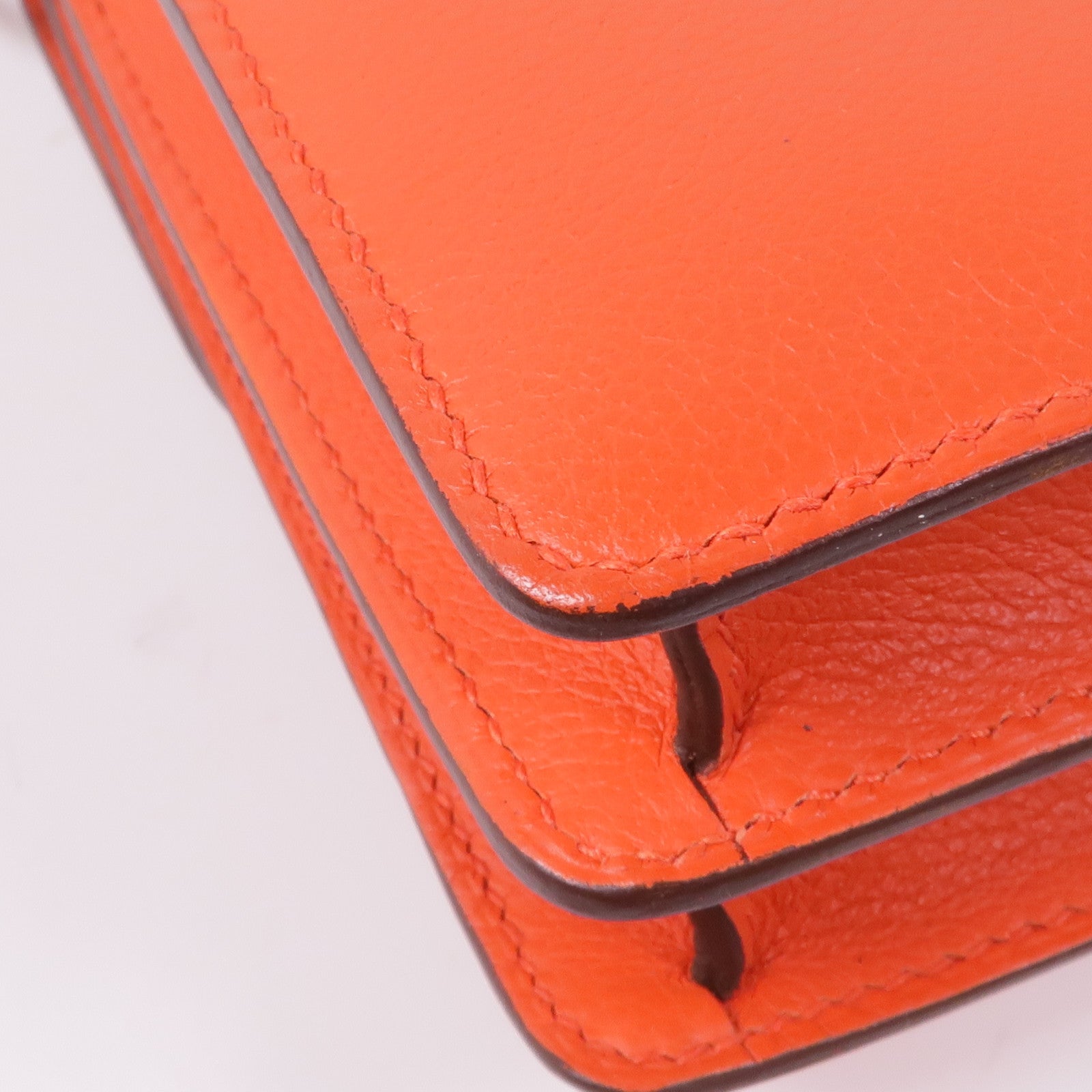 HERMES Evercolor皮革Roulis Mini銀扣肩背袋Capucine/Terre Battu