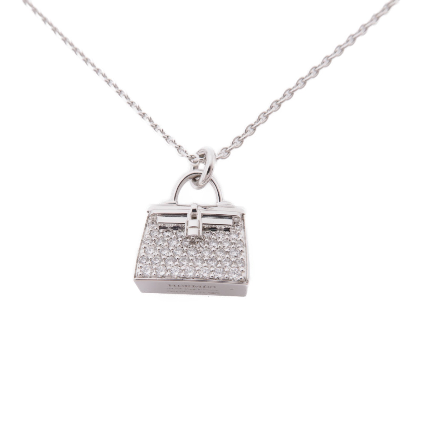 HERMES 18K白金Amulettes Kelly Diamond Pendant鑽石項鍊