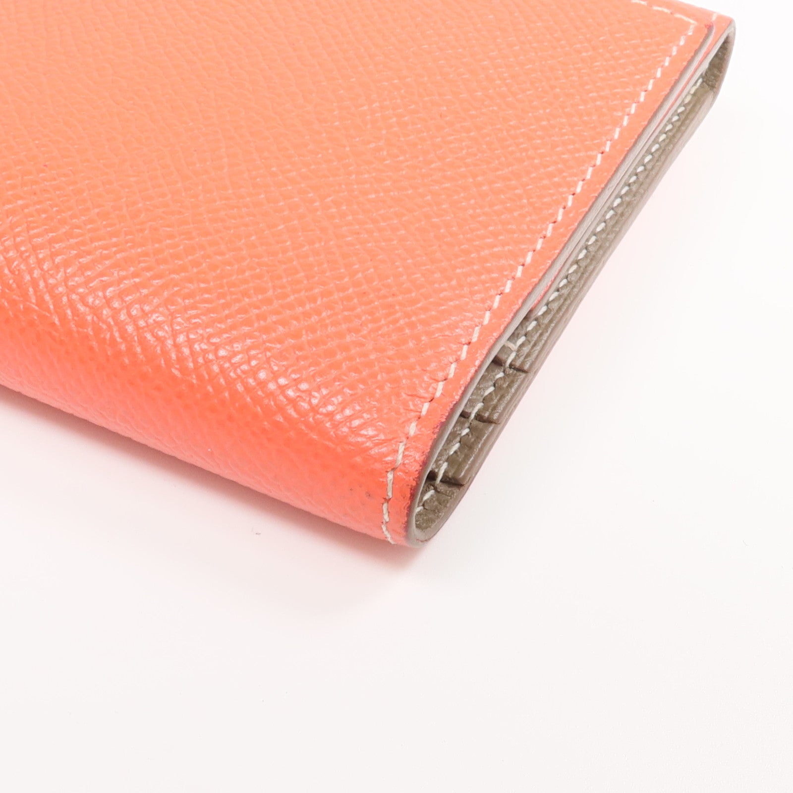HERMES Epsom皮革Bearn Tri-Fold銀扣長錢包Rouge Casaque/Etoupe