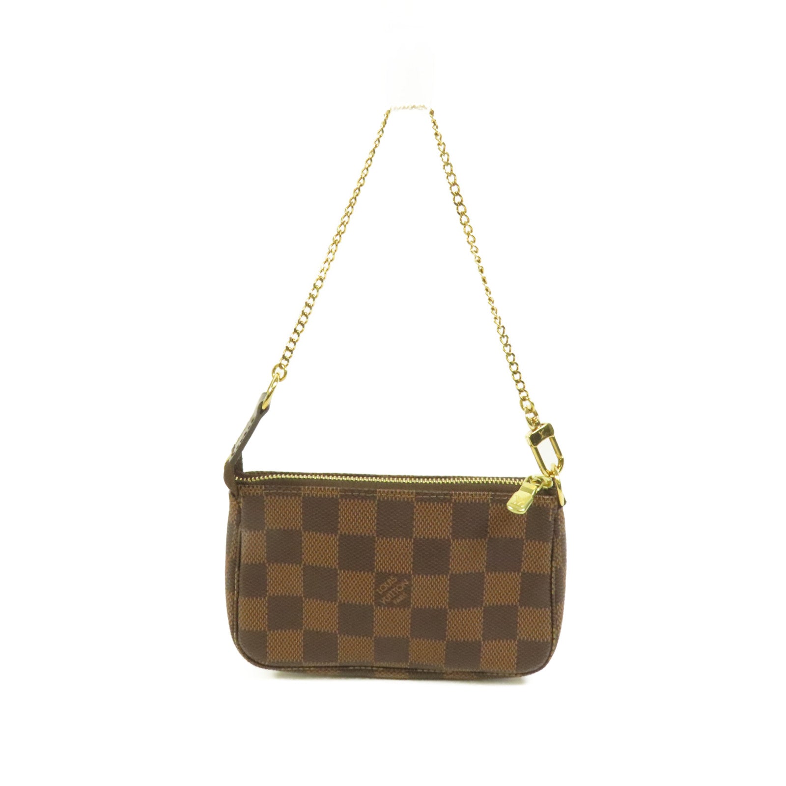 LOUIS VUITTON Damier Mini Pochette Accessories金扣鏈帶手挽袋