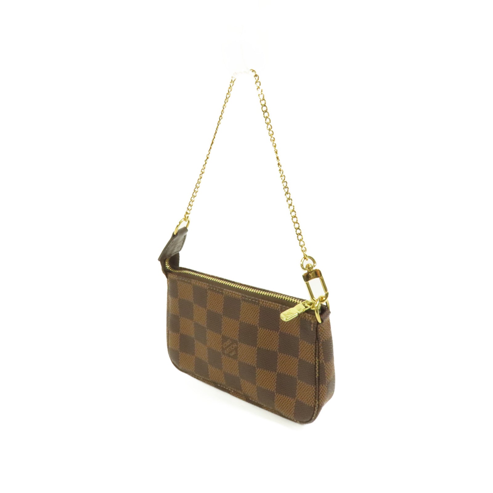 LOUIS VUITTON Damier Mini Pochette Accessories金扣鏈帶手挽袋
